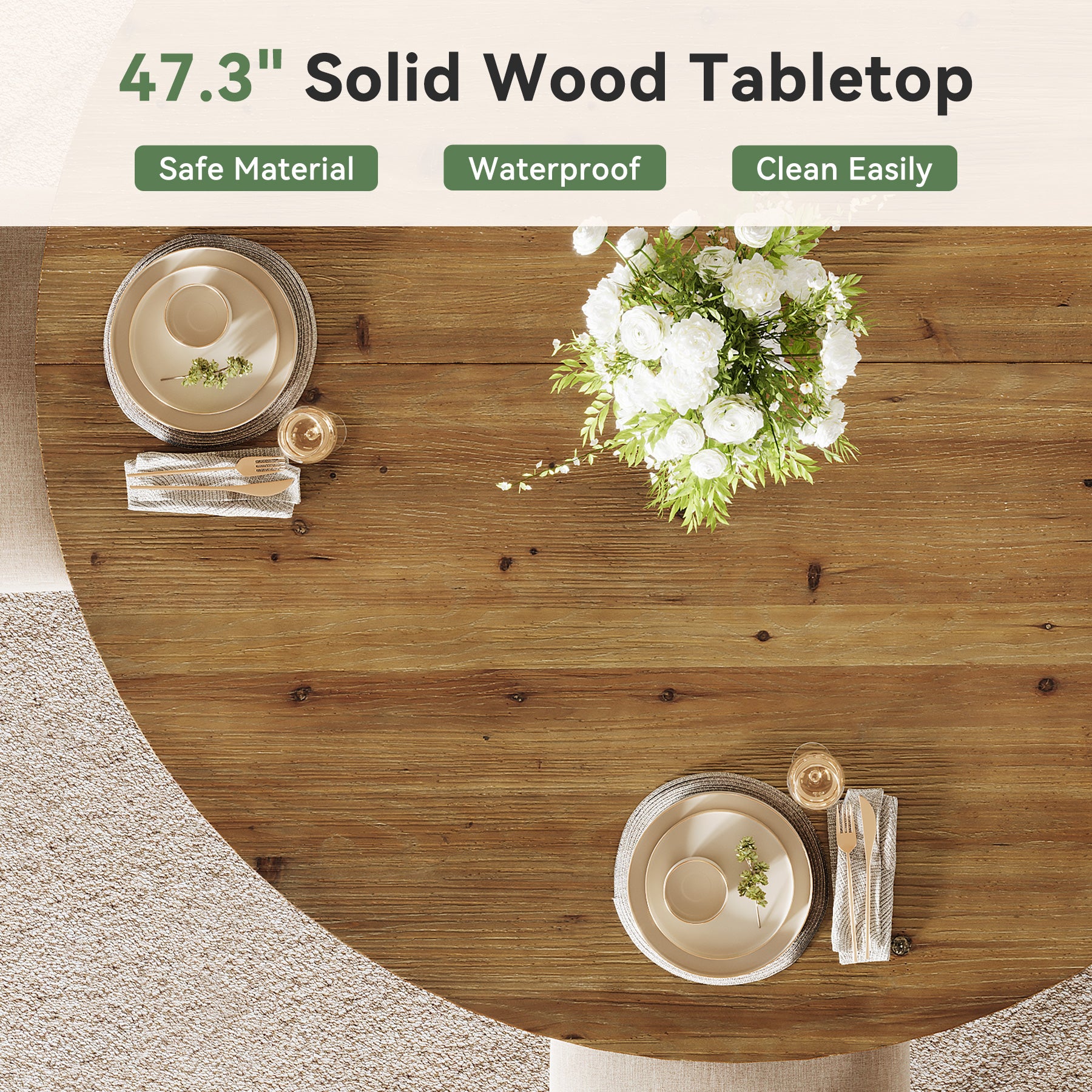Tribesigns 47.3-Inch Solid Wood Round Dining Table for 4-6 People, Farmhouse Kitchen Table with Cross-Shaped Base for Dining Room