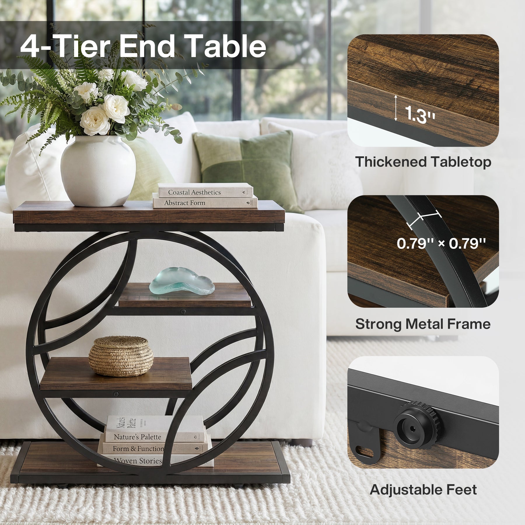 Tribesigns 25.59" Side Table, 4-Tier Narrow End Table for Living Room Bedroom