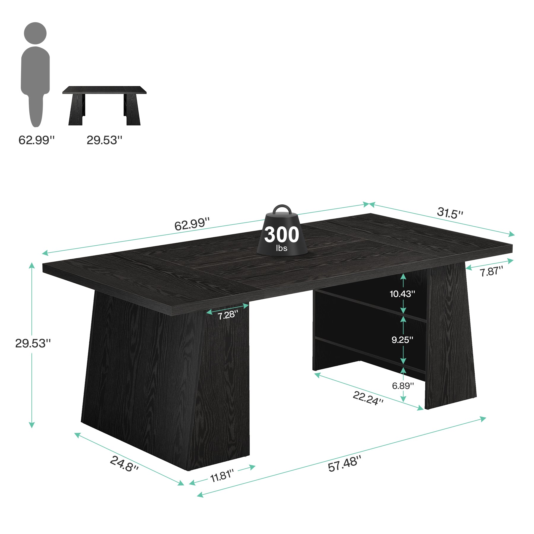 Tribesigns 63-Inch Modern Executive Desk with Storage Shelves, Black Office Desk for Home Office and Business Workstation
