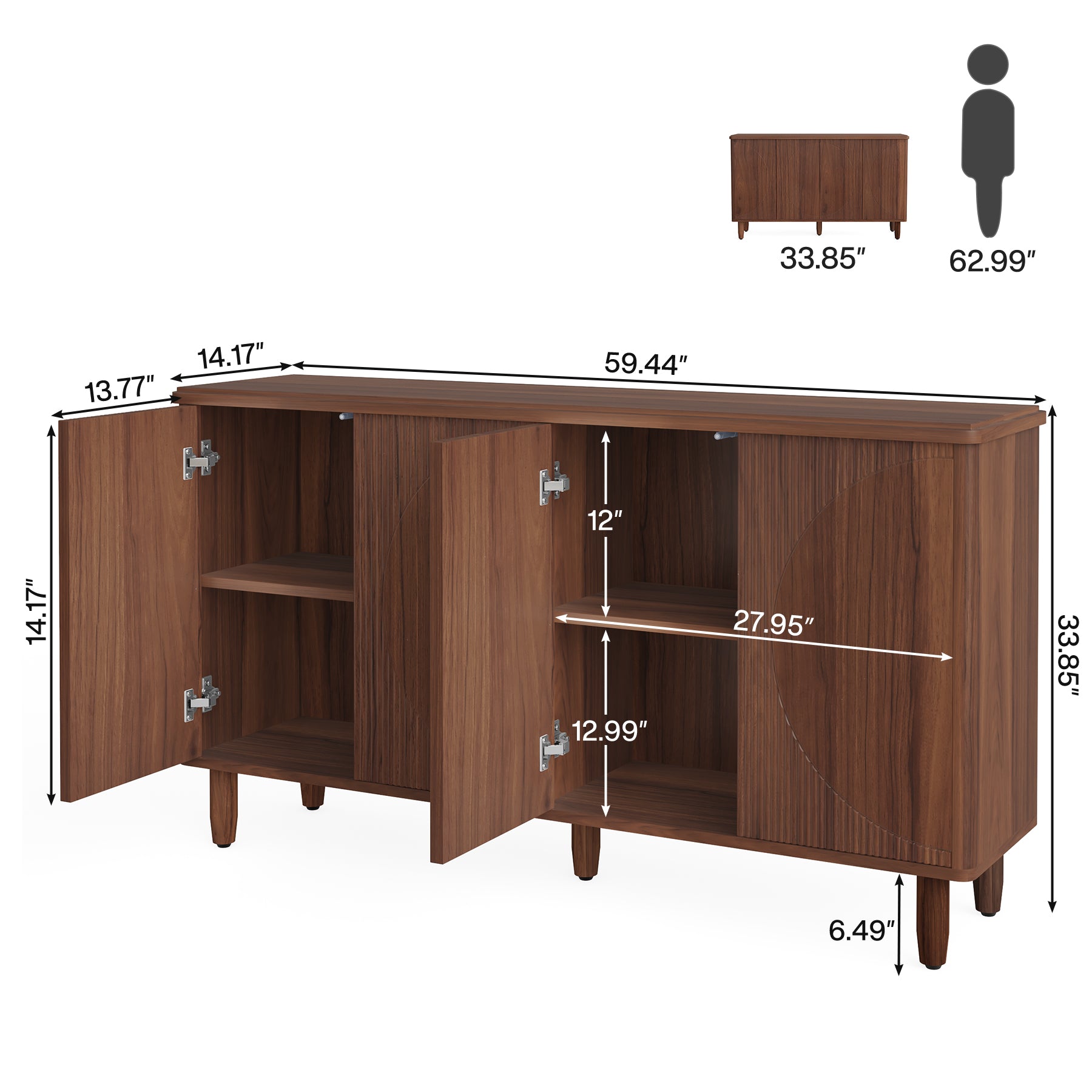Tribesigns 59.4-Inch Modern Buffet Cabinet with Doors and 4-Tier Inner Shelves, Sideboard Storage Cabinet for Living Room Kitchen and Dining Room