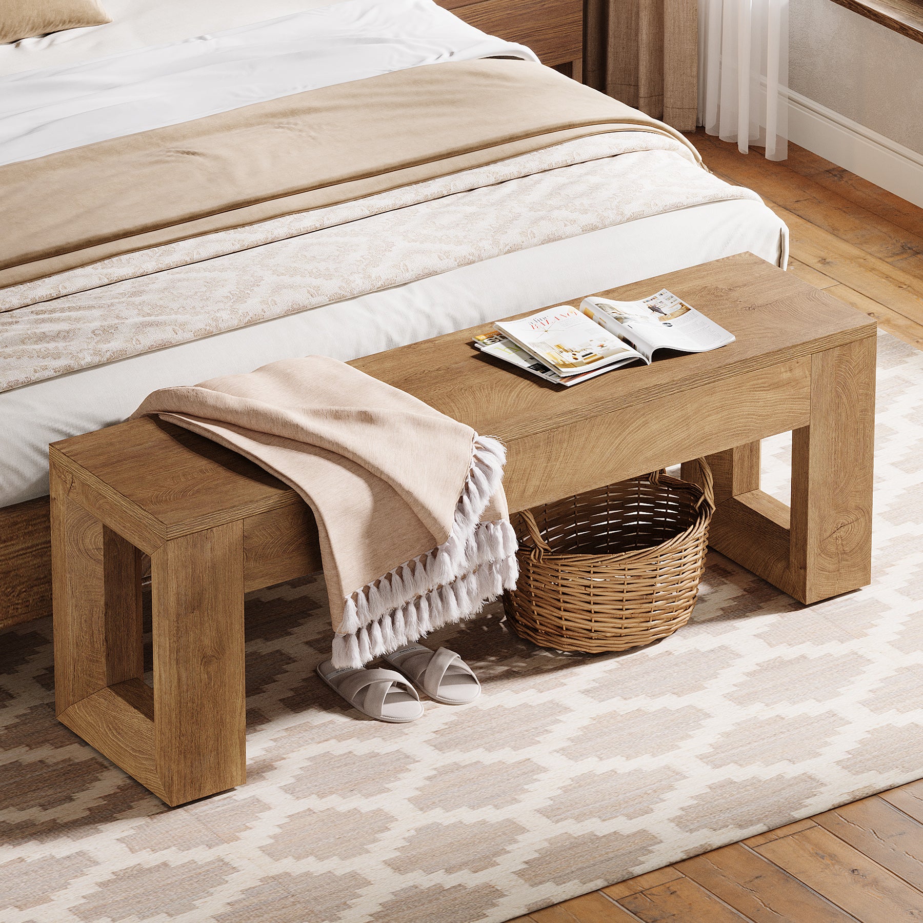 Tribesigns 47-Inch Farmhouse Entryway Bench, Long Wood Shoe Bench with Reinforced MDF Structure for Hallway