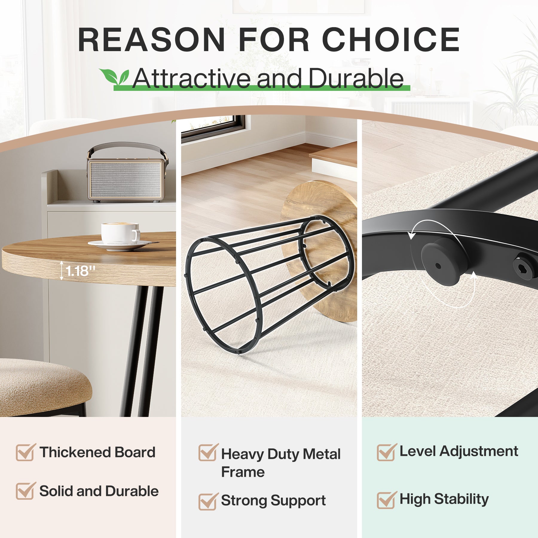 31.5 Inch Round Industrial Dining Table, Rustic Brown Circle Table with Metal Base for Small Spaces