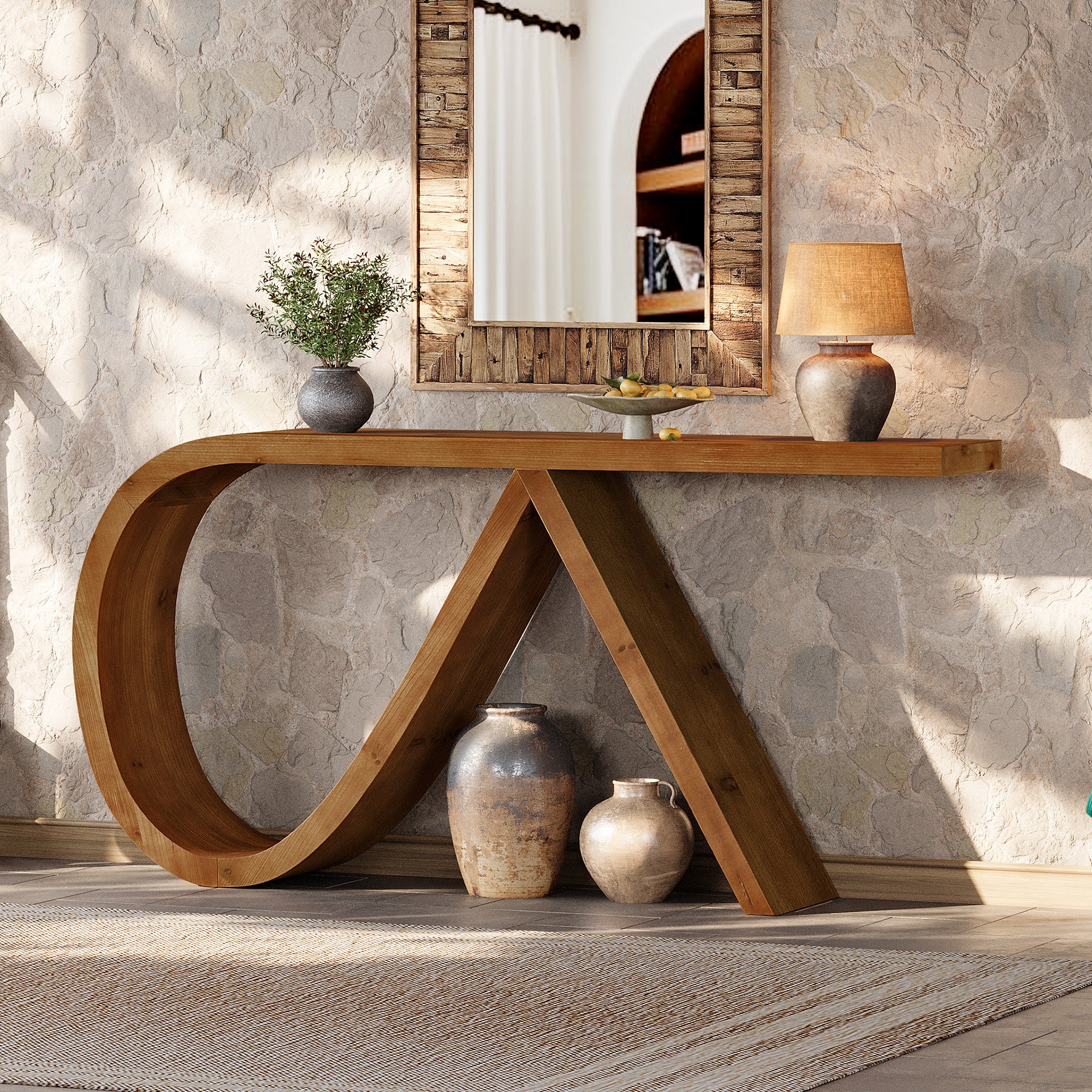 Tribesigns 57-Inch Curved Console Table, Solid Wood Sofa Table for Hallway