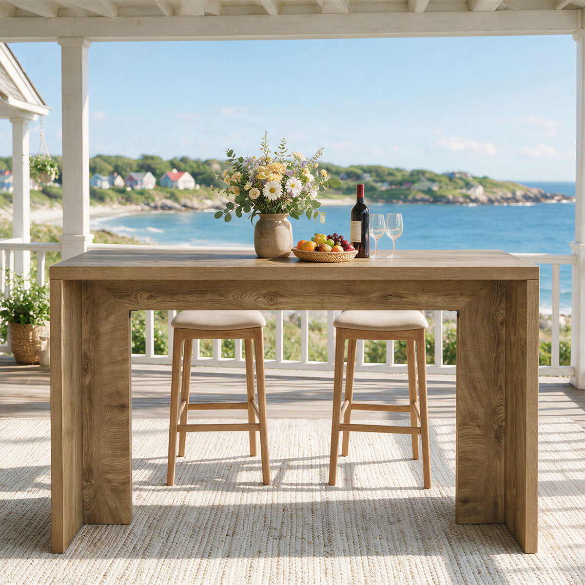 Tribesigns 55" Bar Table with Slim Top and Warm Wood Finish, Bar Height Table for Kitchen