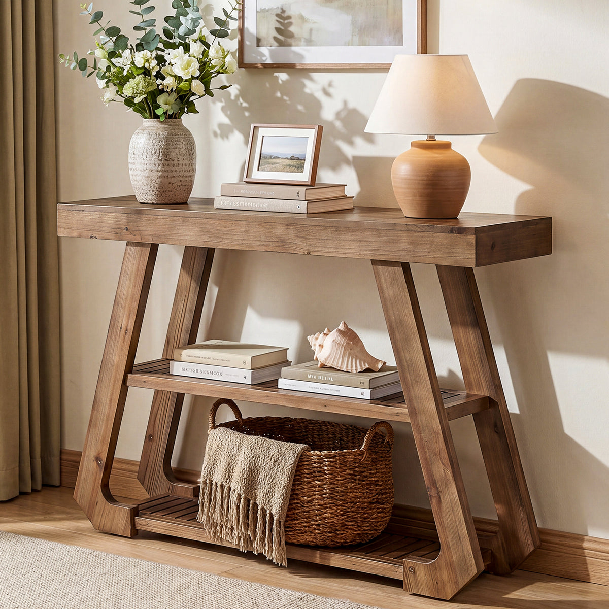 Tribesigns 41.3-Inch Solid Wood Console Table with Storage, Farmhouse Hallway Table for Entryway