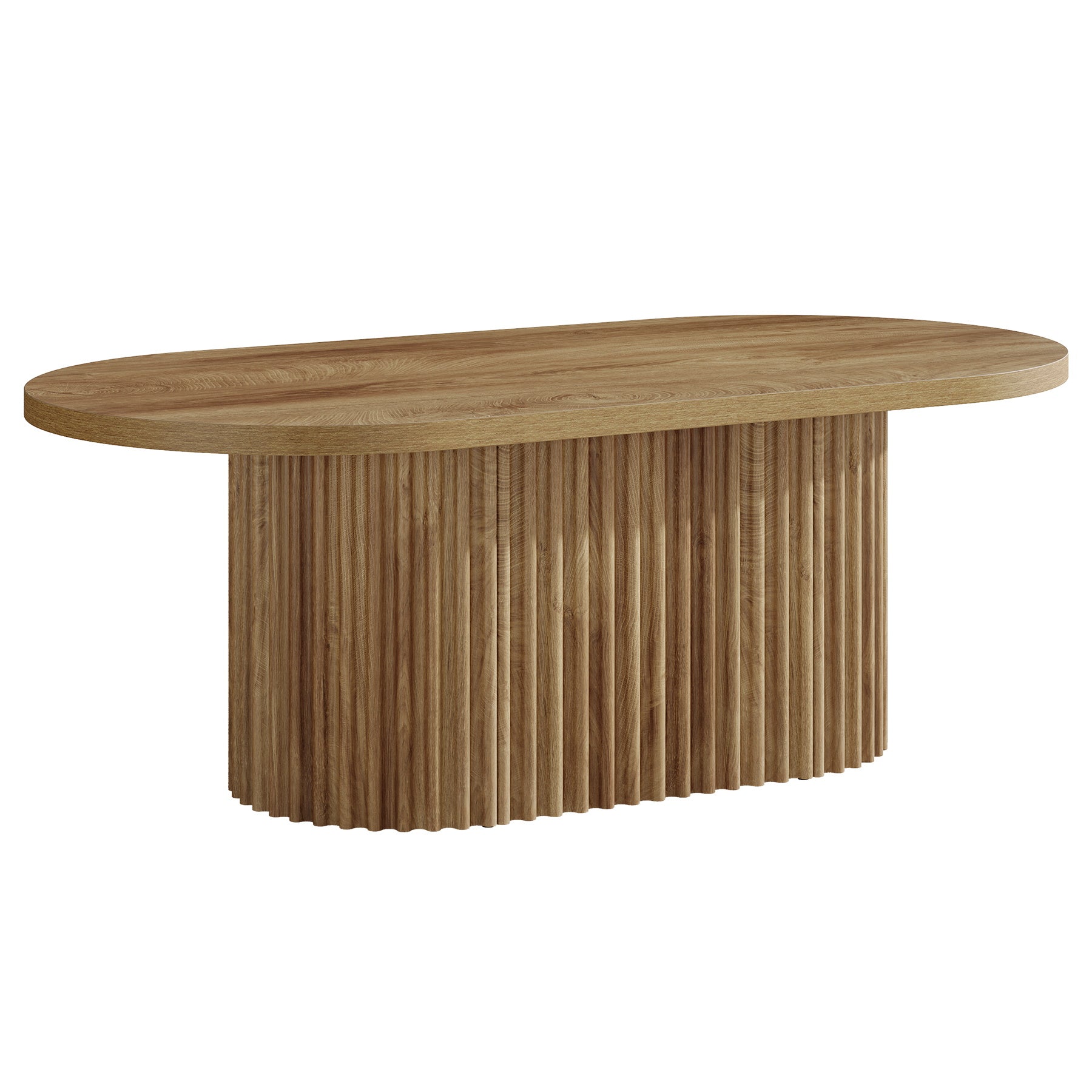 47.2" Oval Coffee Table, Farmhouse Wooden Center Table with Fluted Design for Living Room