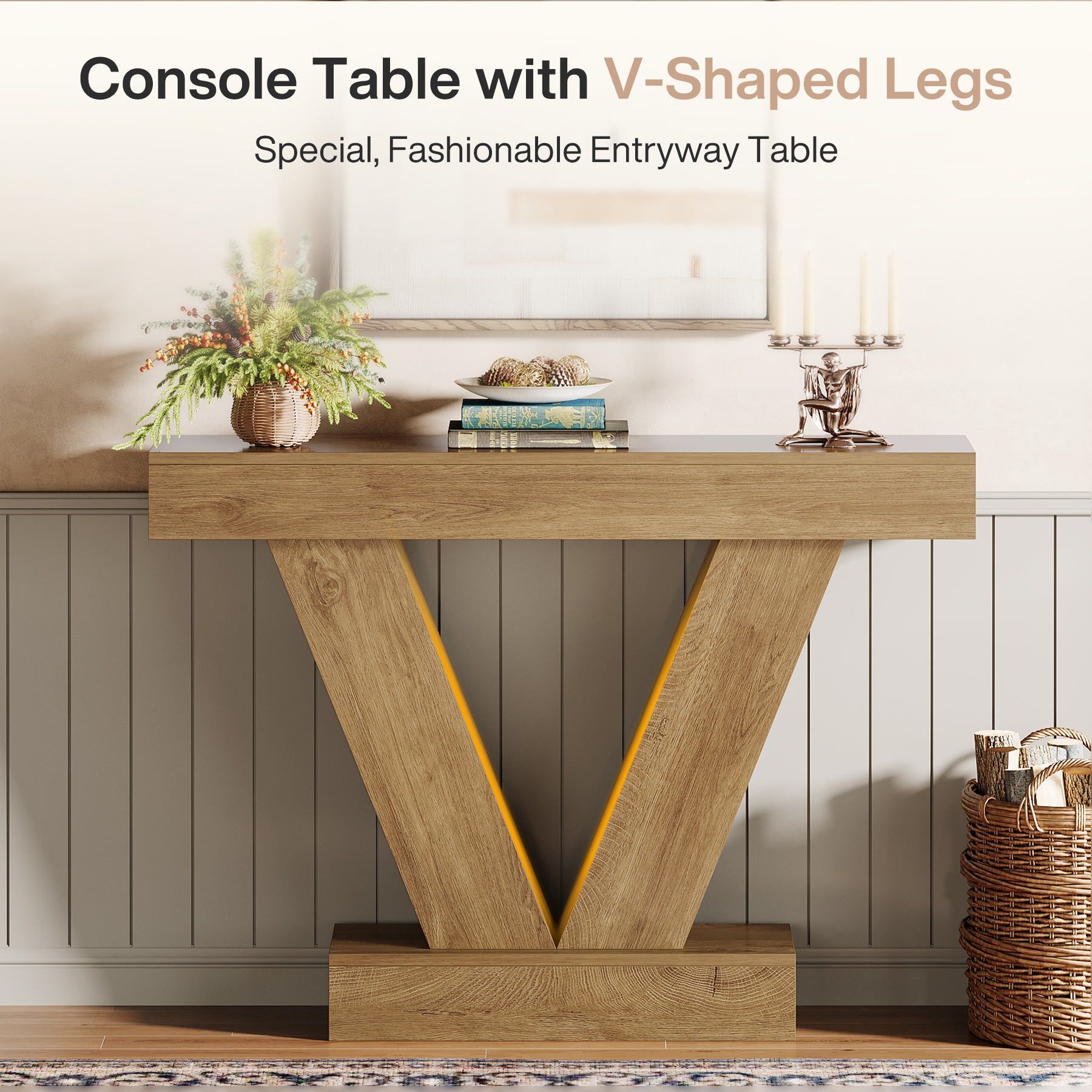 41-Inch Console Table with V-Shaped Legs, Brown Entryway and Sofa Table