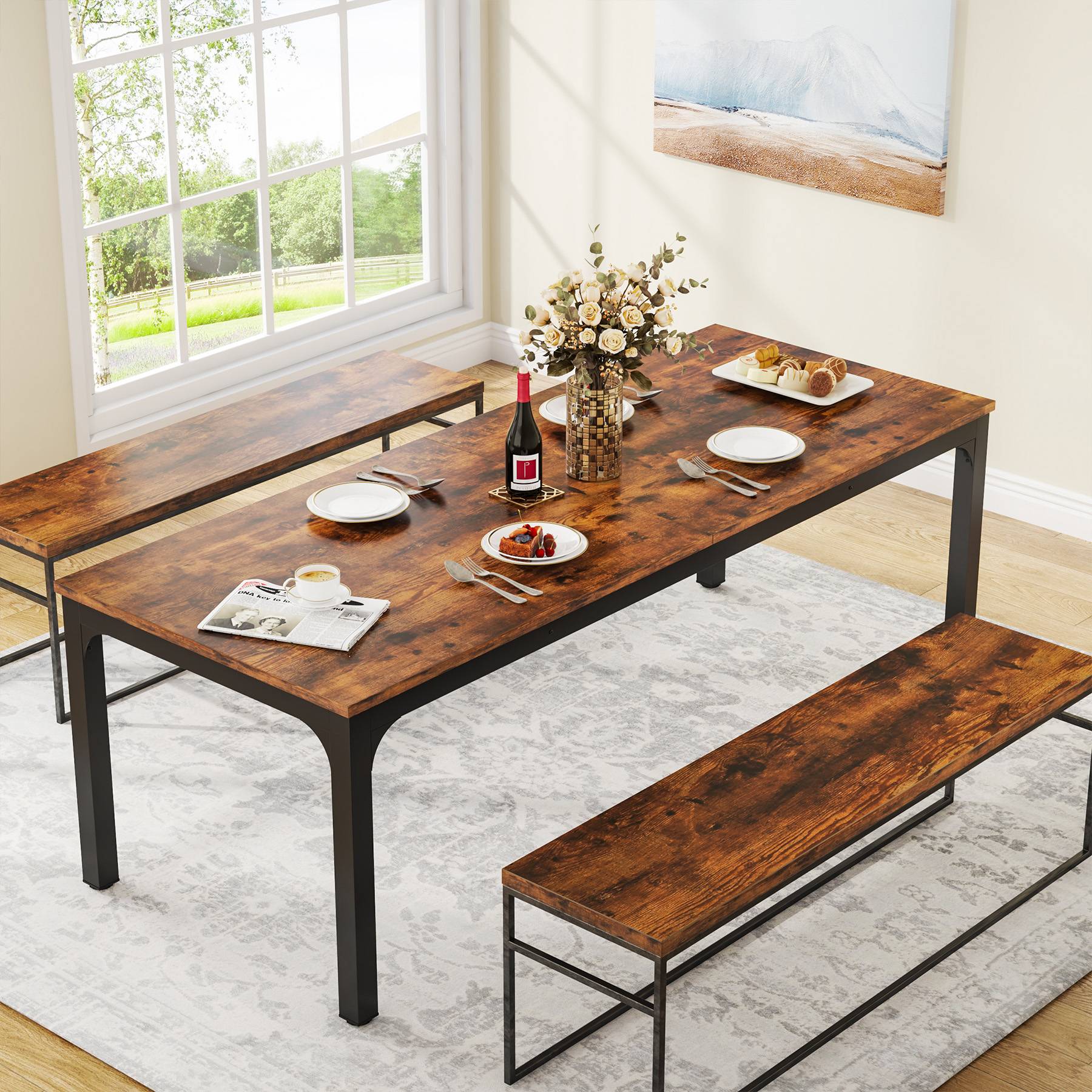 Rectangular Dining Table, 78 inch Long Kitchen Table for 6-8 People Tribesigns