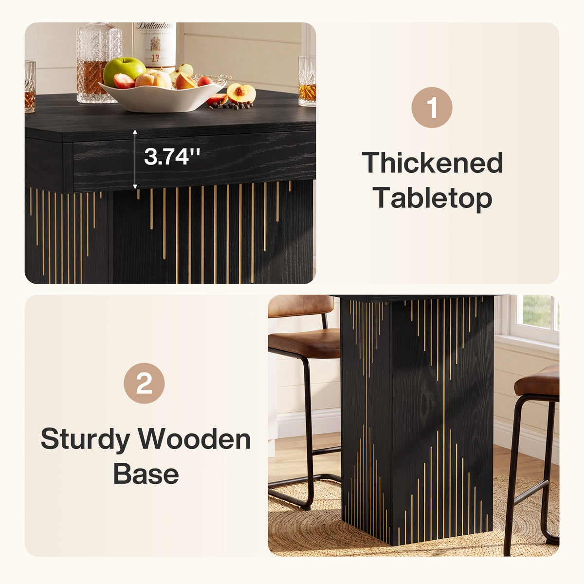 31.5 Inch Square Bar Height Table with Pedestal Base, High Top Dining Table for Kitchen and Home