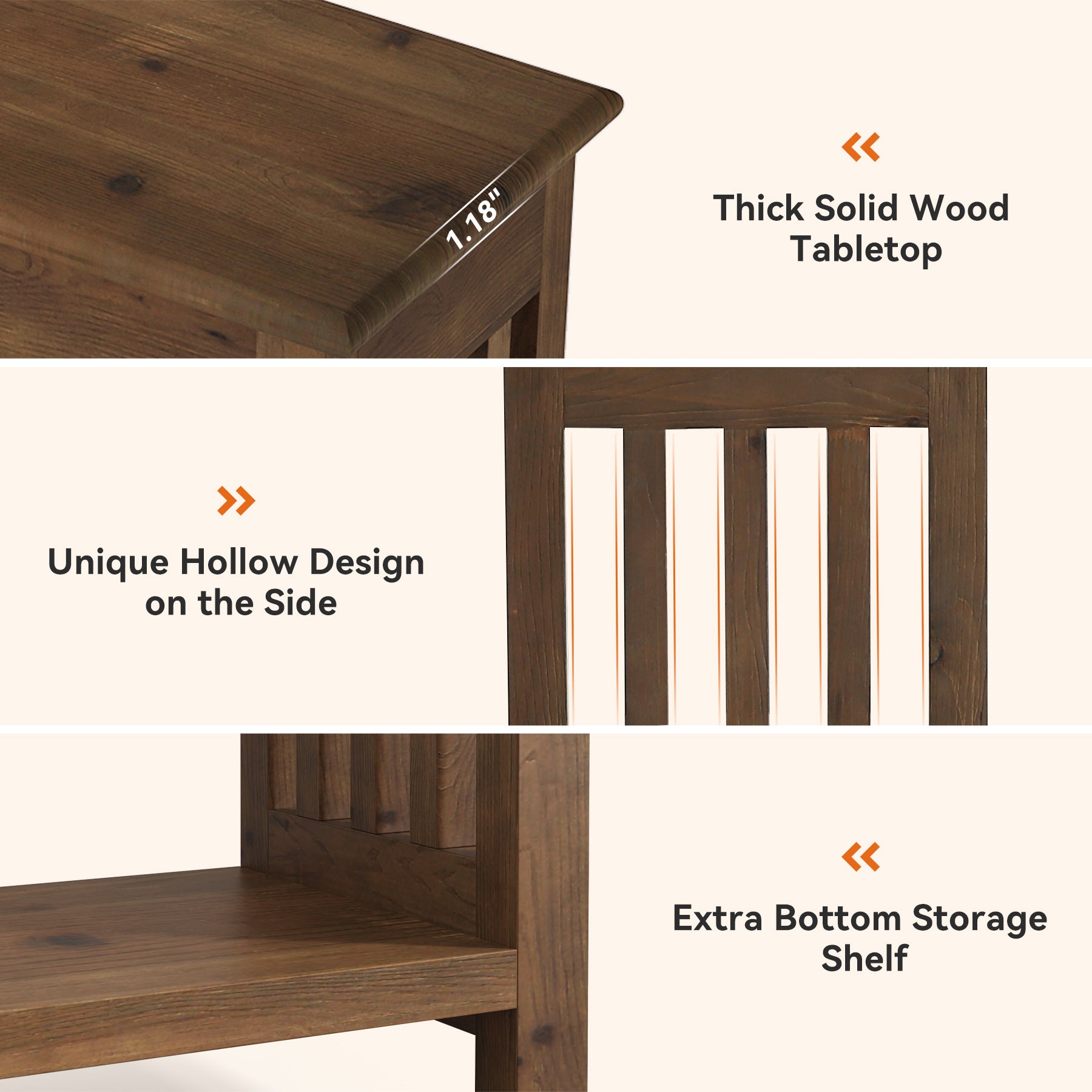 63-Inch Solid Wood Console Table, Farmhouse 2-Tier Entryway Sofa Table for Hallway