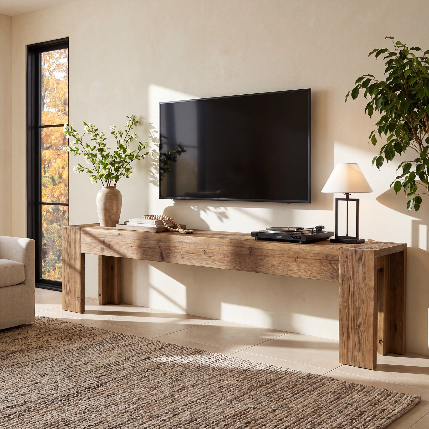 Tribesigns 70.87-Inch Solid Wood TV Stand, Extra Long Farmhouse Entertainment Center for Living Room