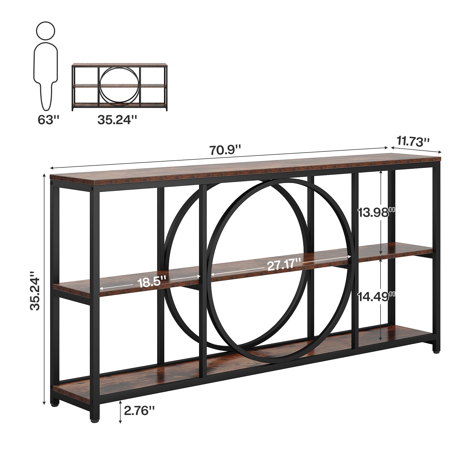Tribesigns 70.9 Inch Extra Long Console Table, 3-Tier Narrow Sofa Table with Industrial Metal Frame for Entryway