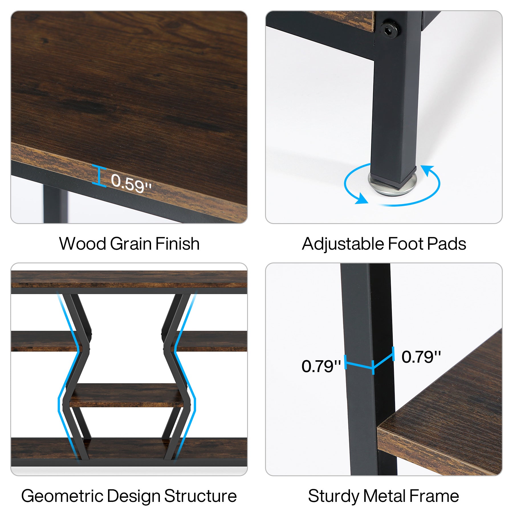 70.9-Inch Extra Long Sofa Console Table with 4-Tier Wood Storage Shelves, Industrial Narrow Entryway Table for Hallway