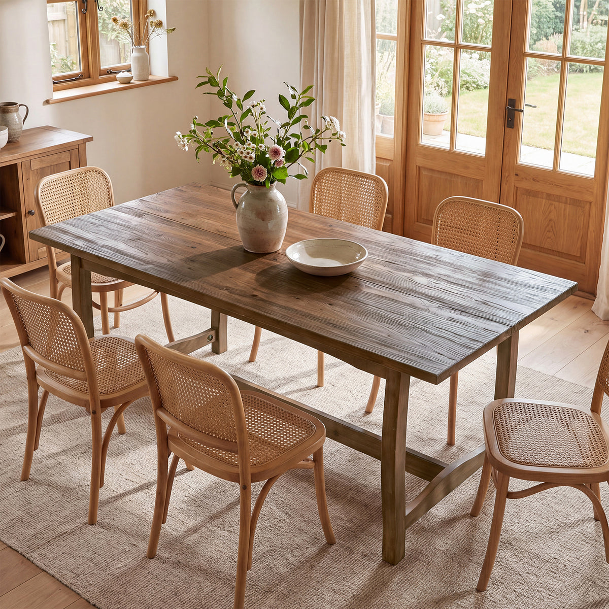 Tribesigns 63-Inch Solid Wood Dining Table for 4-6, Farmhouse Kitchen Table with Trestle Base