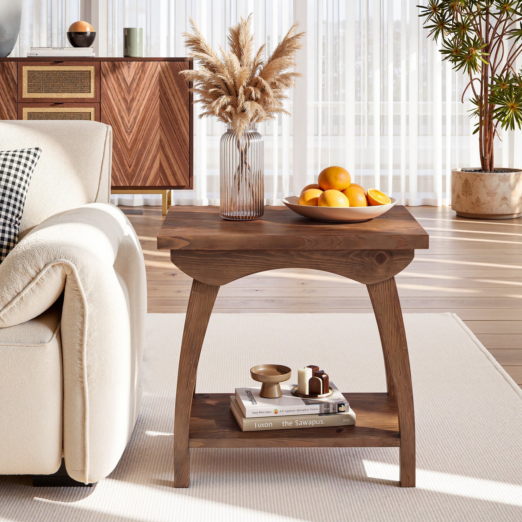 Tribesigns 23.62-Inch Solid Wood End Table with Lower Shelf, Farmhouse Side Table for Living Room