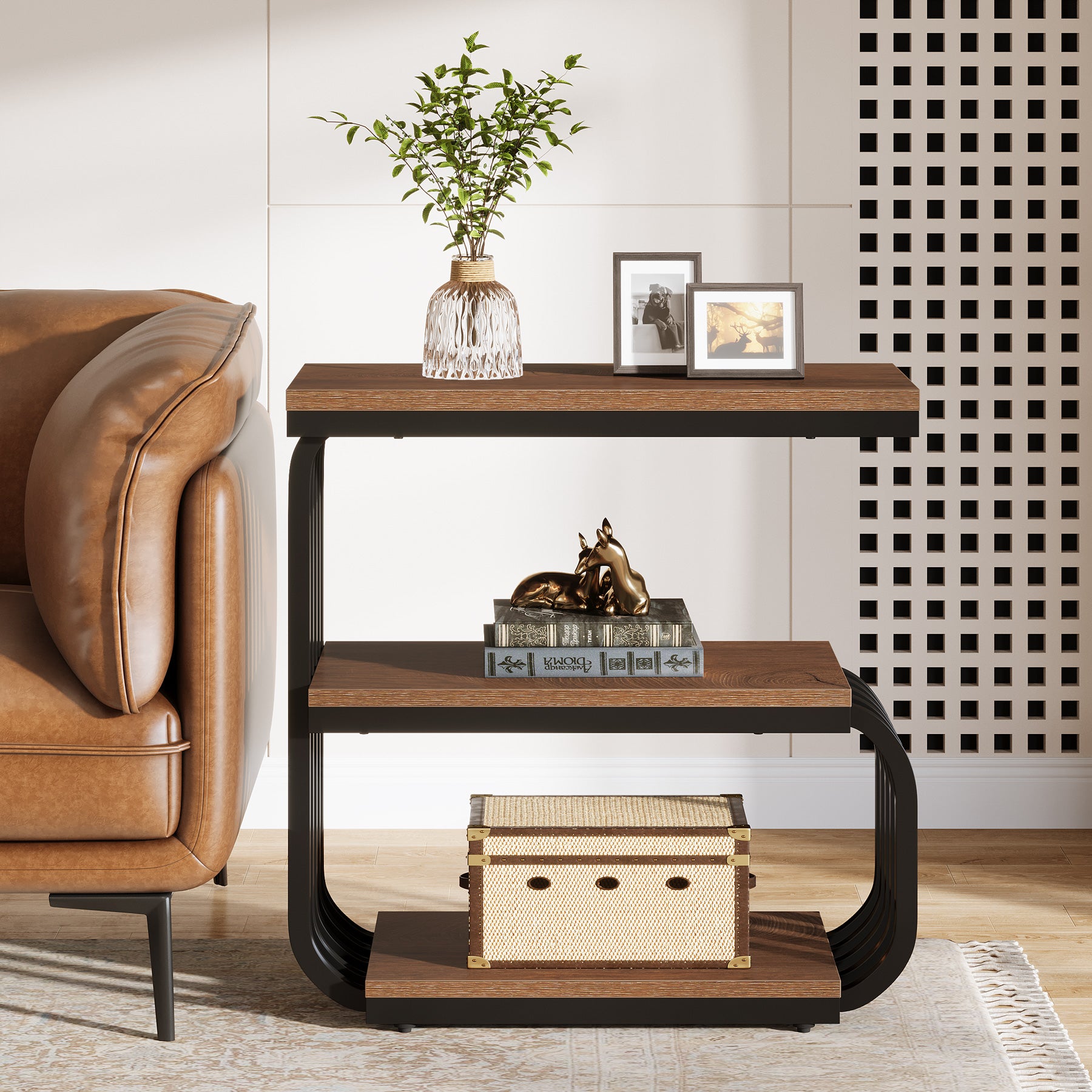 Tribesigns 3-Tier Narrow End Table, C-Shaped Side Table for Living Room