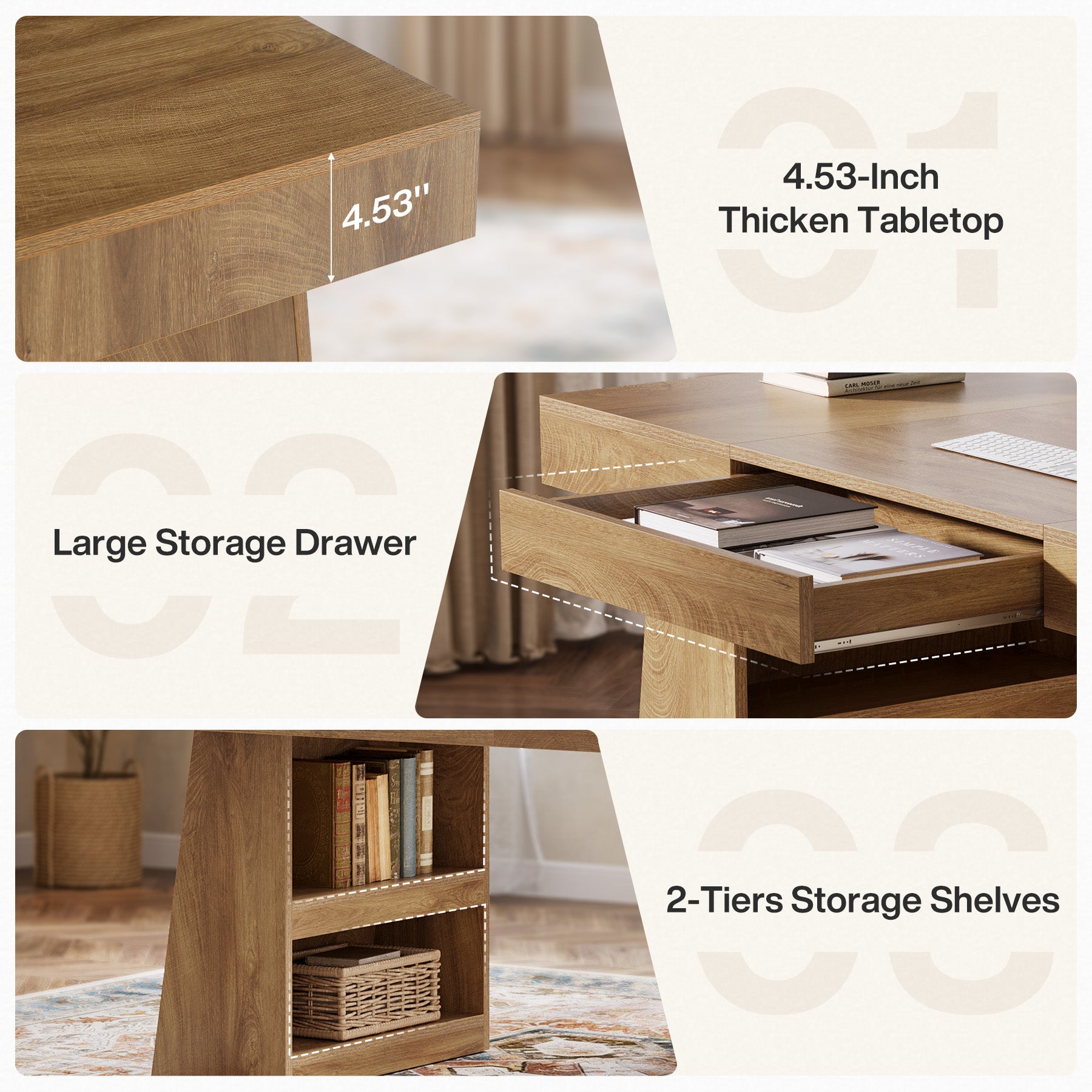 Tribesigns 55 Inch Executive Desk with Drawer, Large Office Computer Desk with Storage Shelves for Home Office