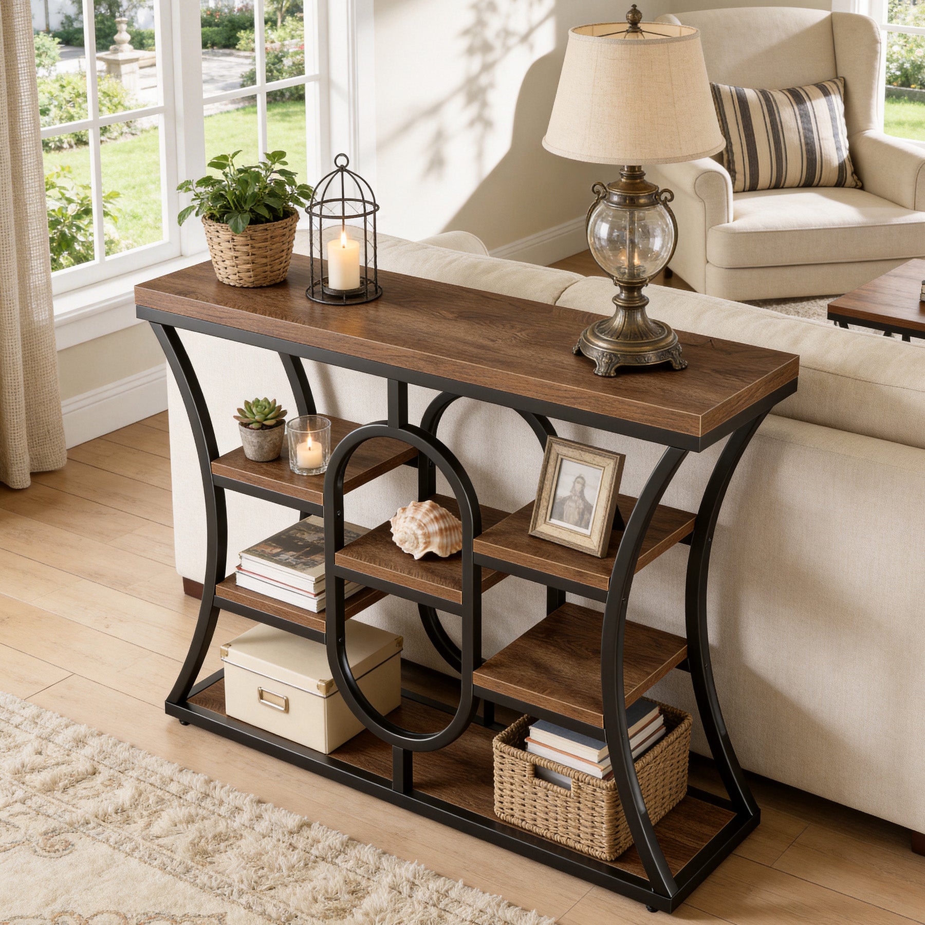 Tribesigns 41.3" Sofa Table, Industrial Console Table with Shelves