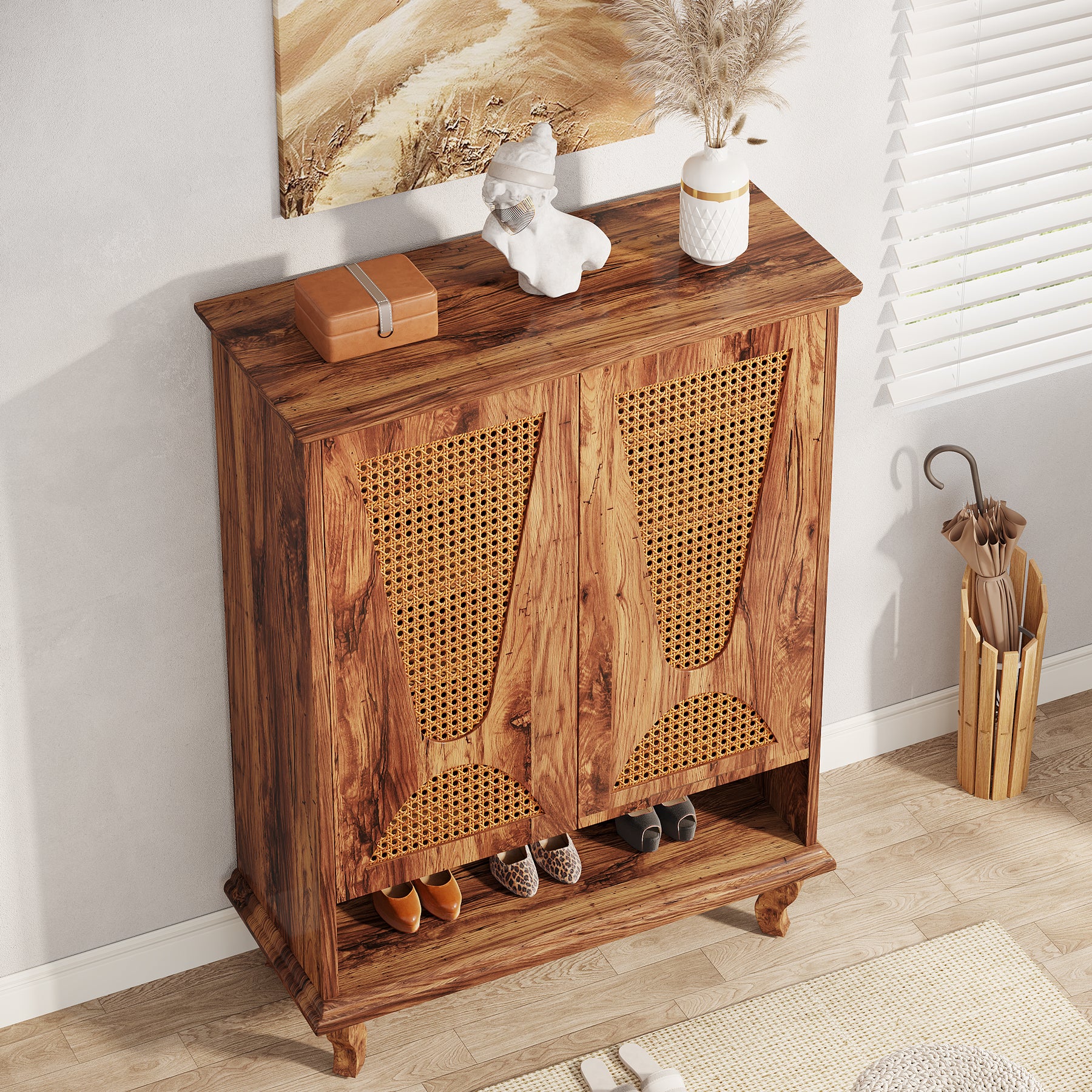 Tribesigns Rattan Shoe Cabinet, 5-Tier Hidden Shoe Storage for Entryway