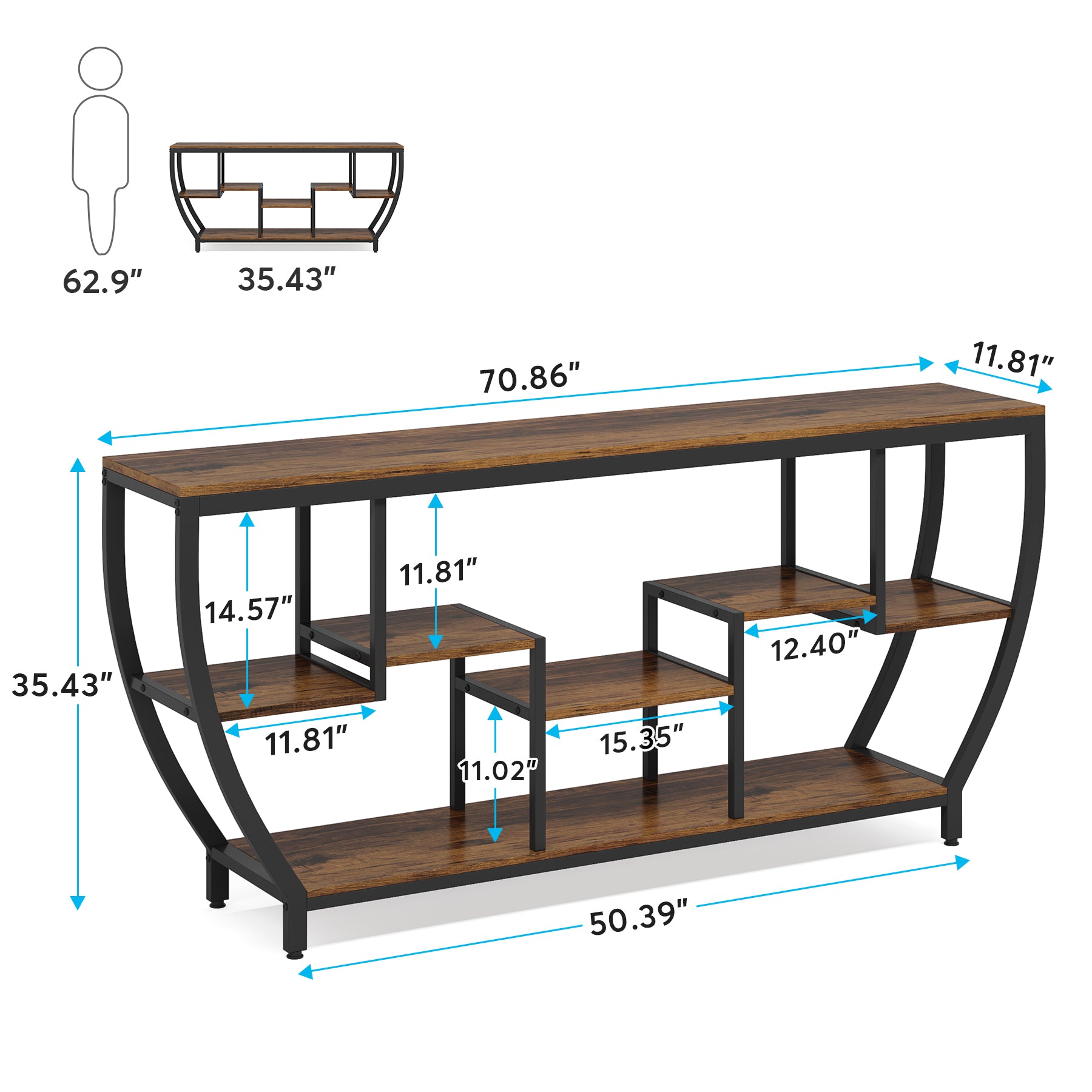 Tribesigns 70.9" Sofa Table with Shelves, Console Table for Living Room