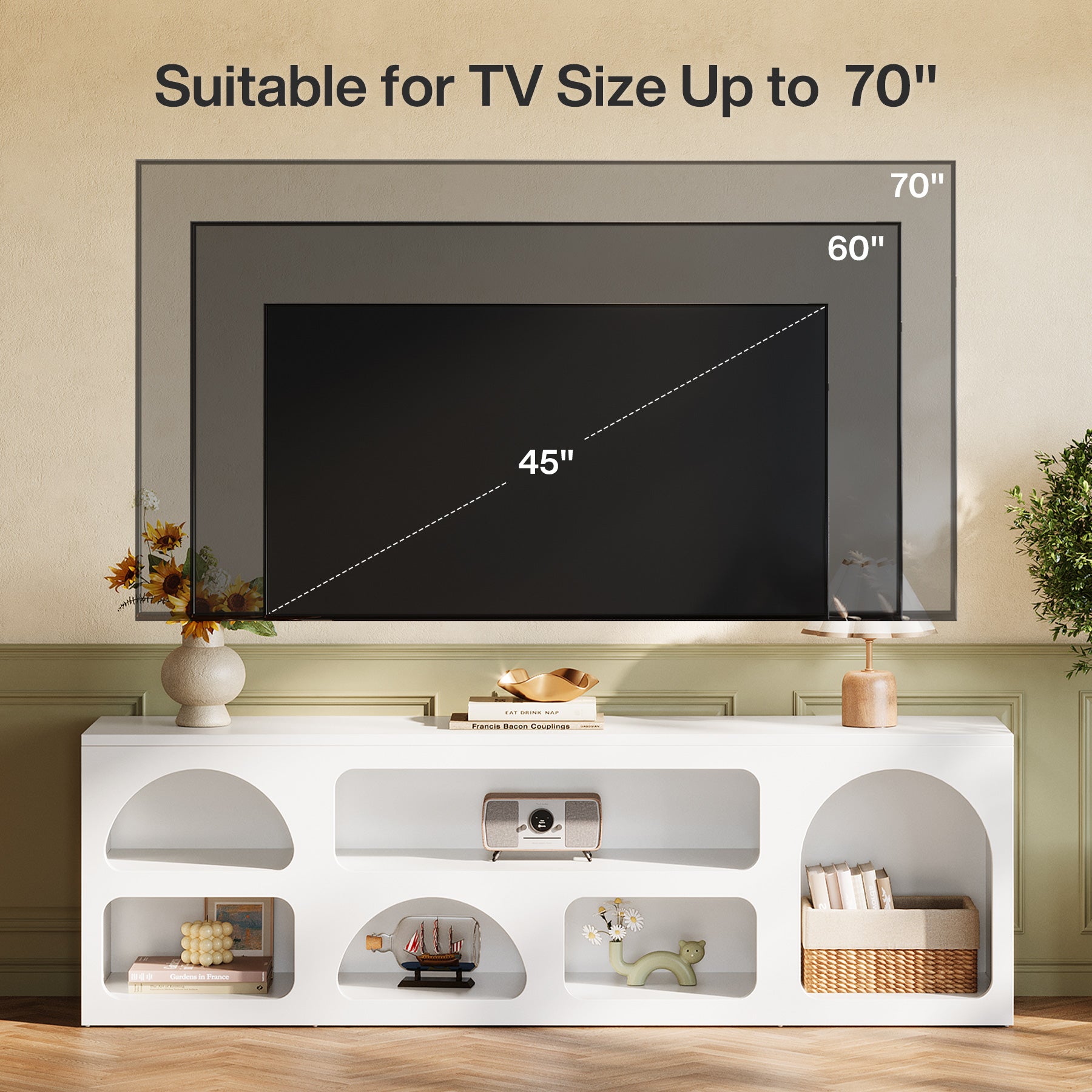 Tribesigns 63-Inch TV Stand with 6 Open Shelves, Modern Entertainment Center for Living Room