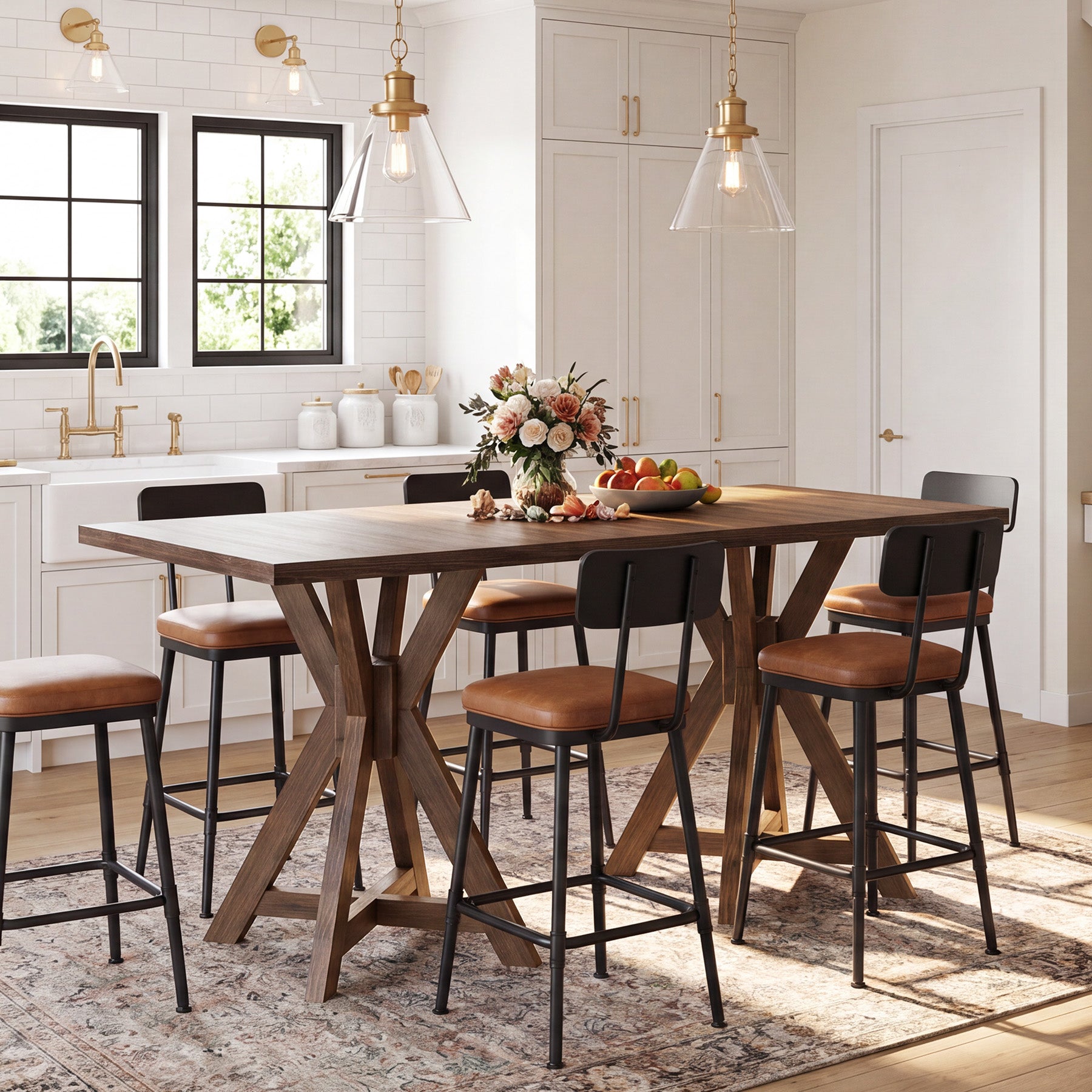 Tribesigns 31.5-Inch Solid Wood Dining Table with X-Frame, Farmhouse Kitchen Table for 2-4