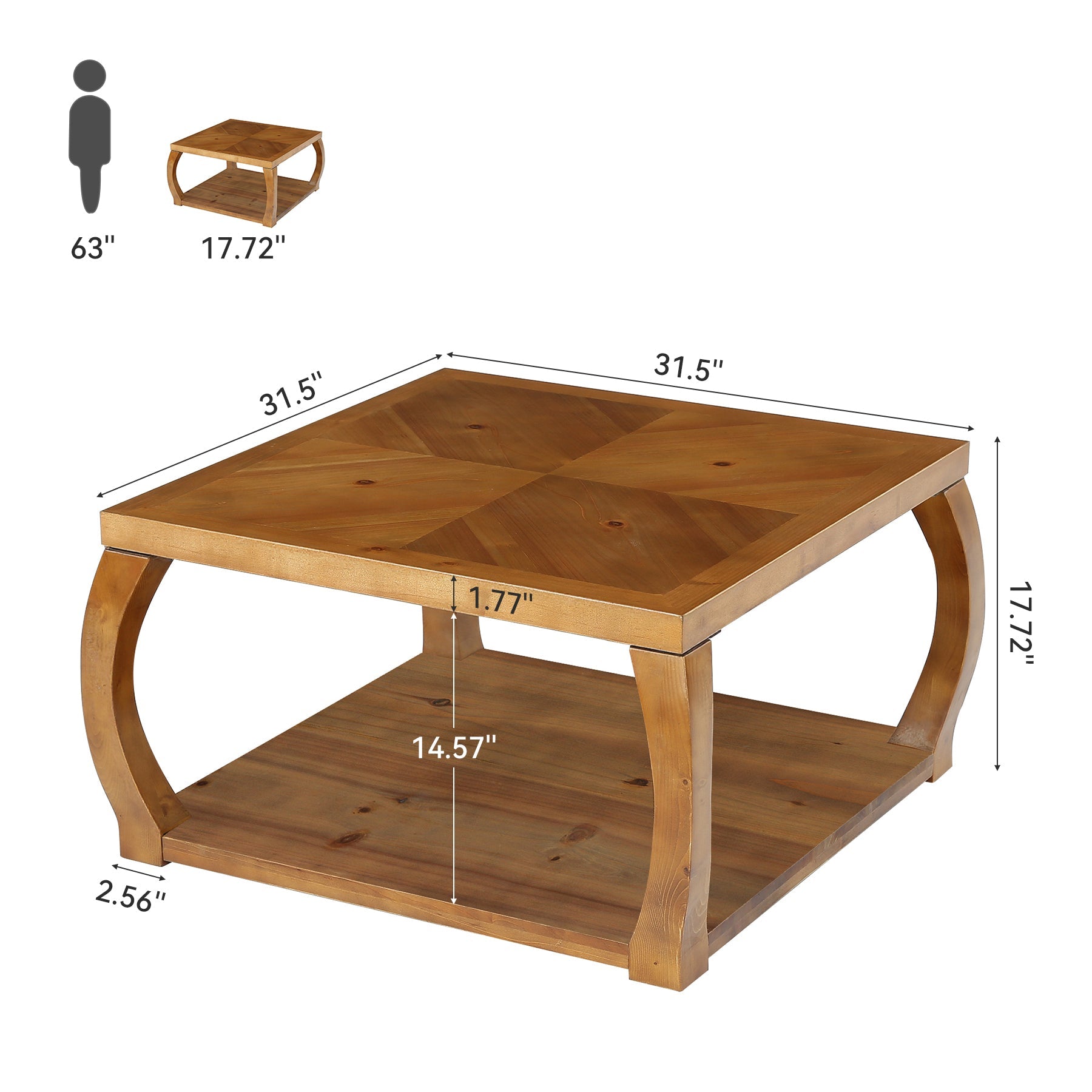 Tribesigns 31.49-Inch Square Solid Wood Coffee Table, Farmhouse Accent Table with Storage