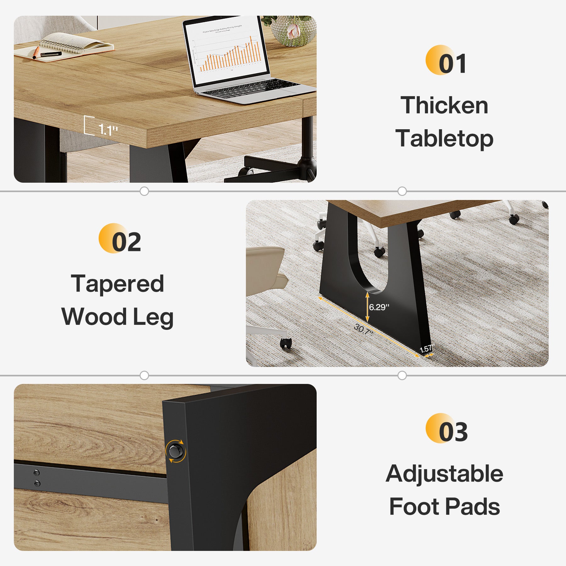 70.9-Inch Rectangular Conference Table for 6 to 8 People with Thick MDF Tabletop, Rustic Meeting Room Table for Office