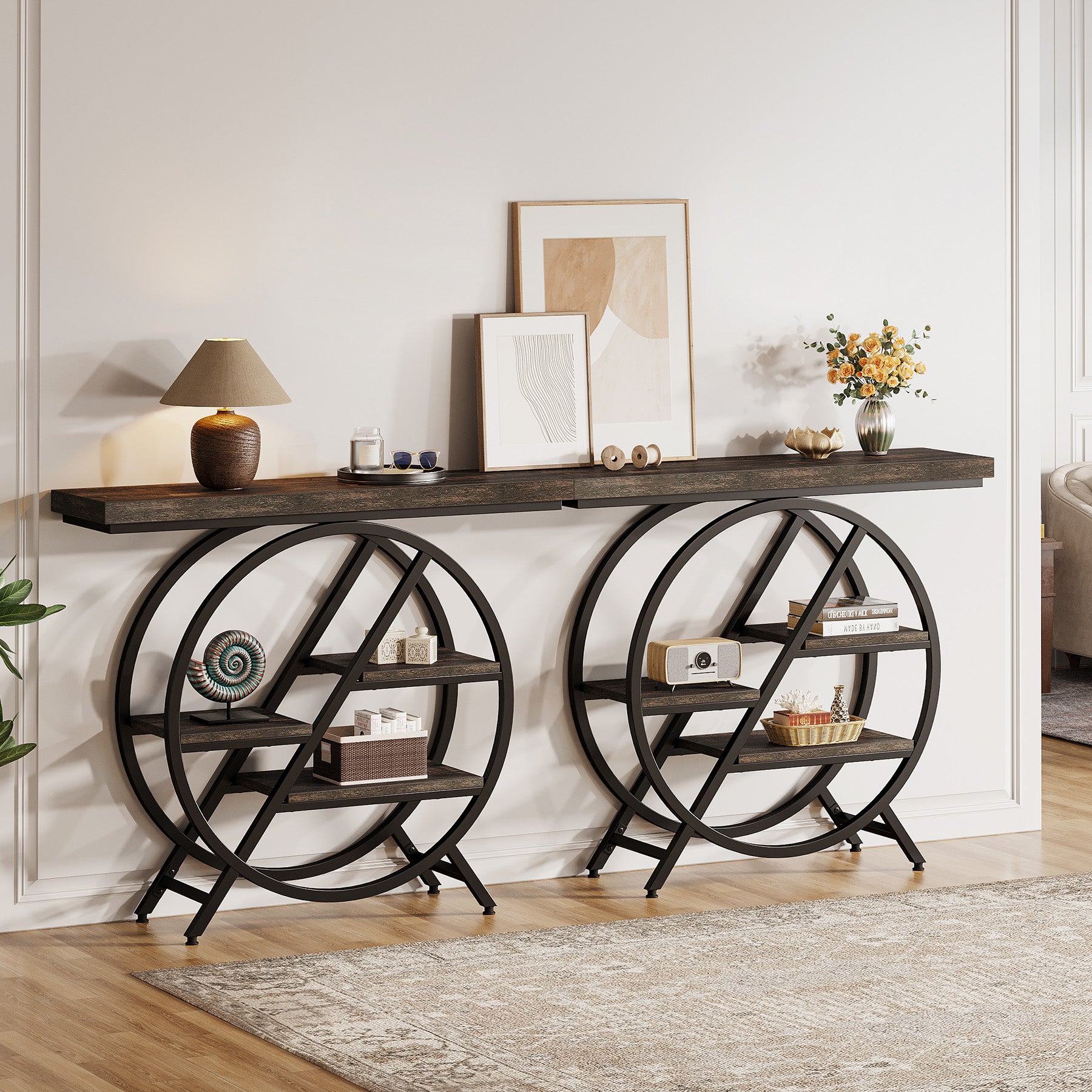 4-Tier Console Table, 39.4" Entryway Table with Geometric Metal Frame