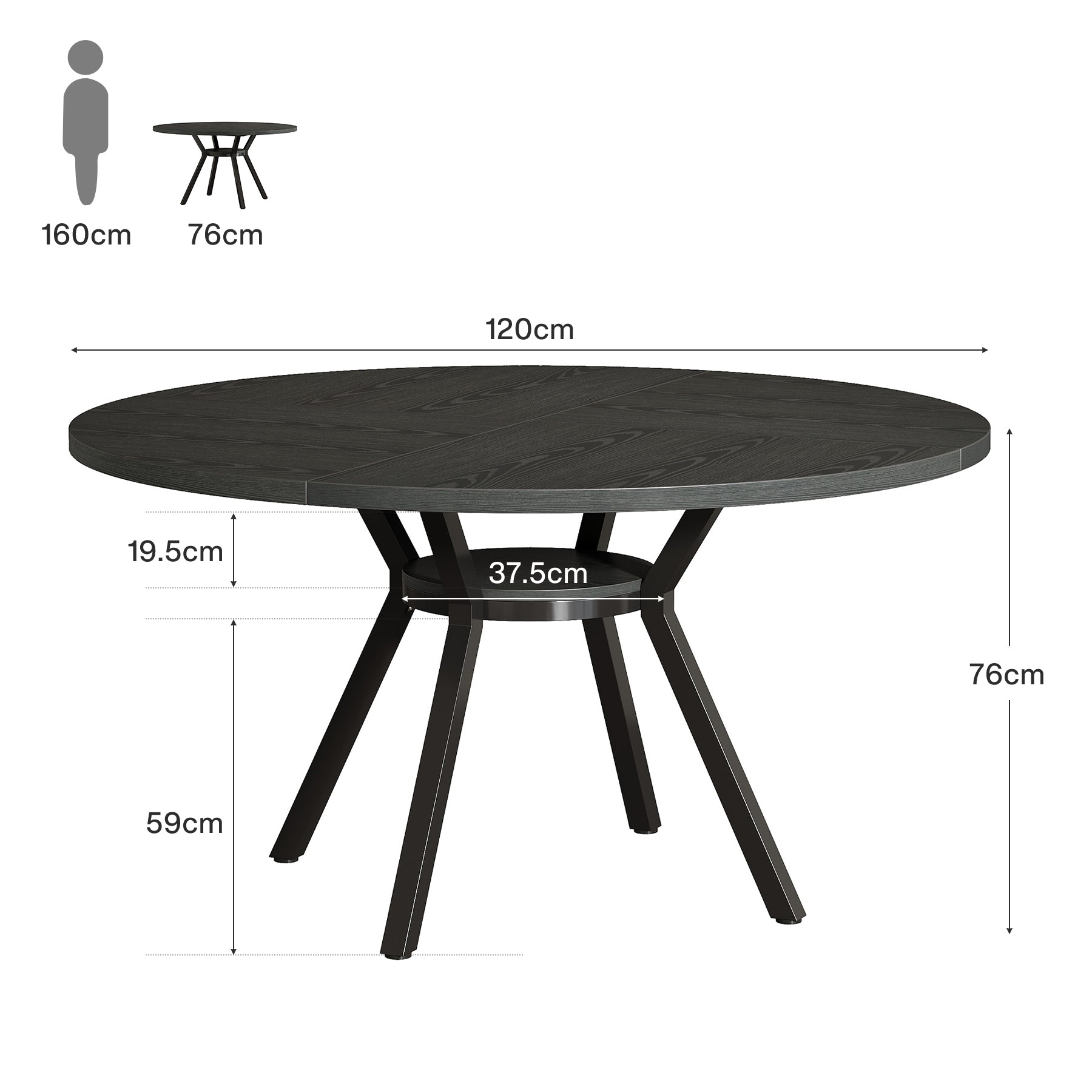 47"Dining Table, Modern Round Kitchen Table for 4