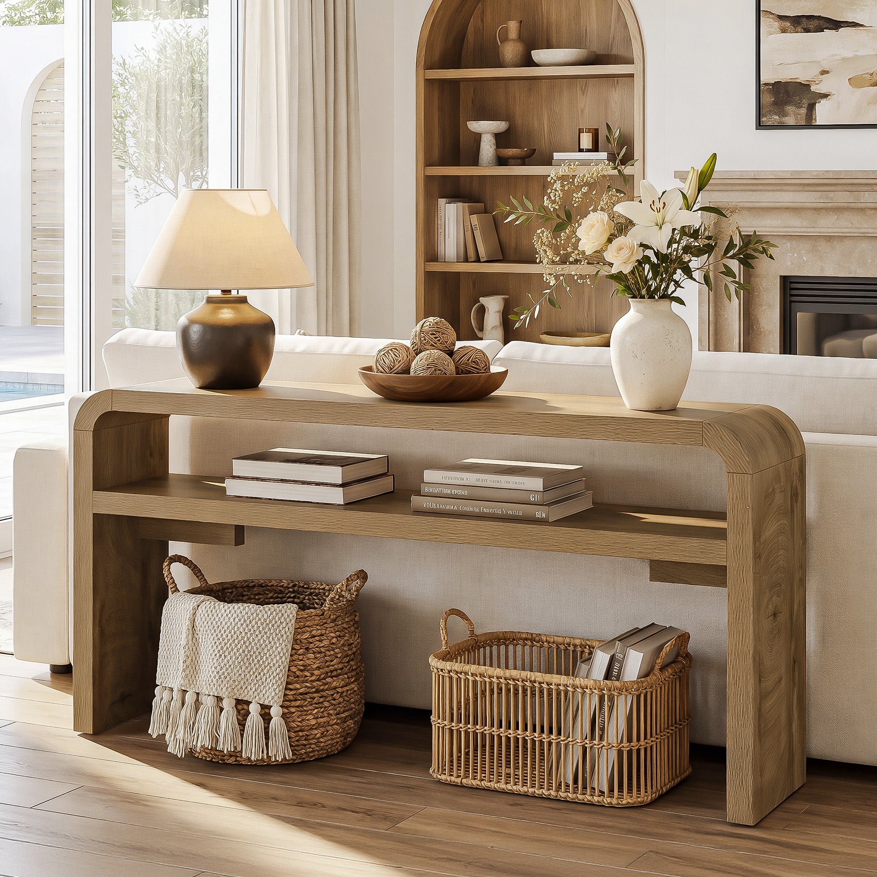 63 Inch Long Console Table with 2-Tier Storage, Narrow Sofa Table for Living Room
