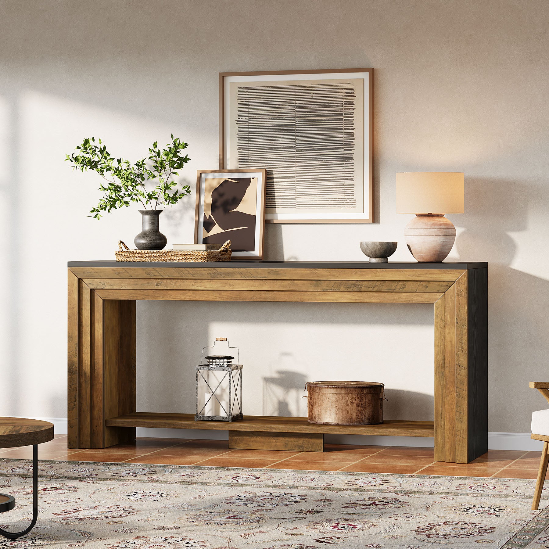 70.9-Inch Farmhouse Narrow Console Table with Storage, Wooden Sofa Table for Entryway