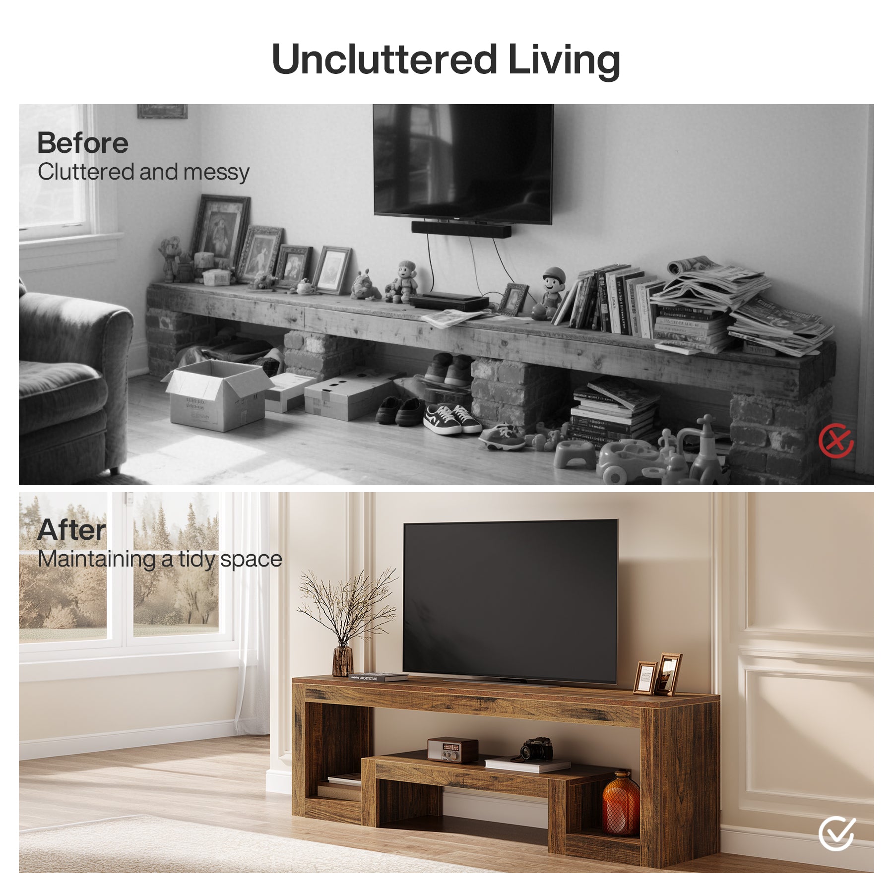 Tribesigns 63-Inch TV Stand, Farmhouse Entertainment Center with Open Storage Shelves for Living Room