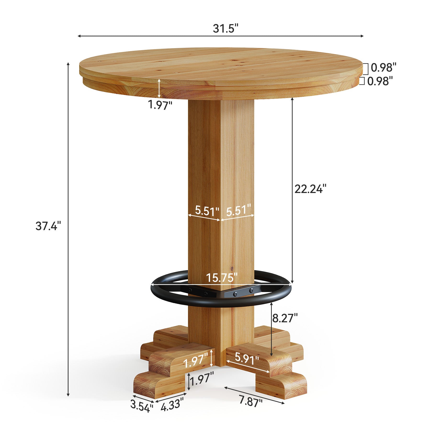 Tribesigns 37.4-Inch Round Counter Height Bar Table, Solid Wood Bistro Table with Metal Footrest for Small Spaces