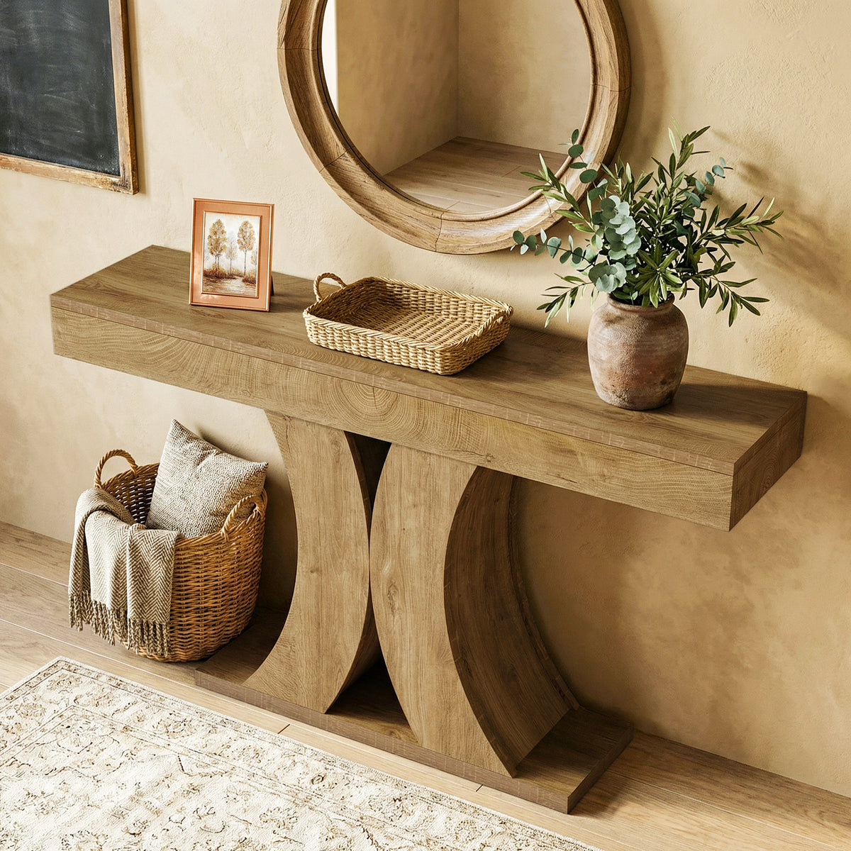 Tribesigns 59" Farmhouse Console Table with Double-Arch X-Frame, Narrow Sofa Table for Entryway