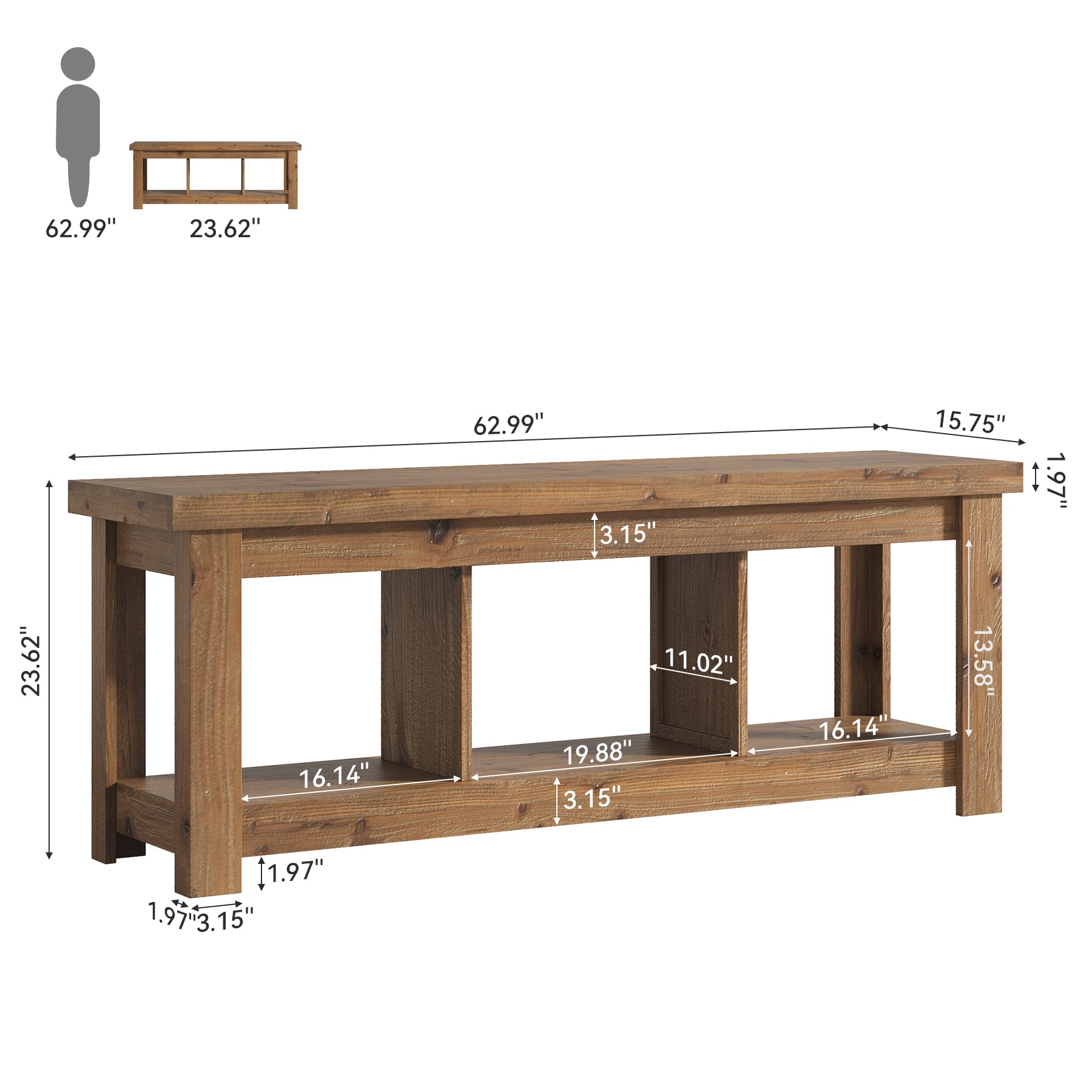 Tribesigns 63-Inch Solid Wood TV Stand with 3 Open Storage Shelves, Farmhouse Entertainment Center for TVs up to 75 Inches