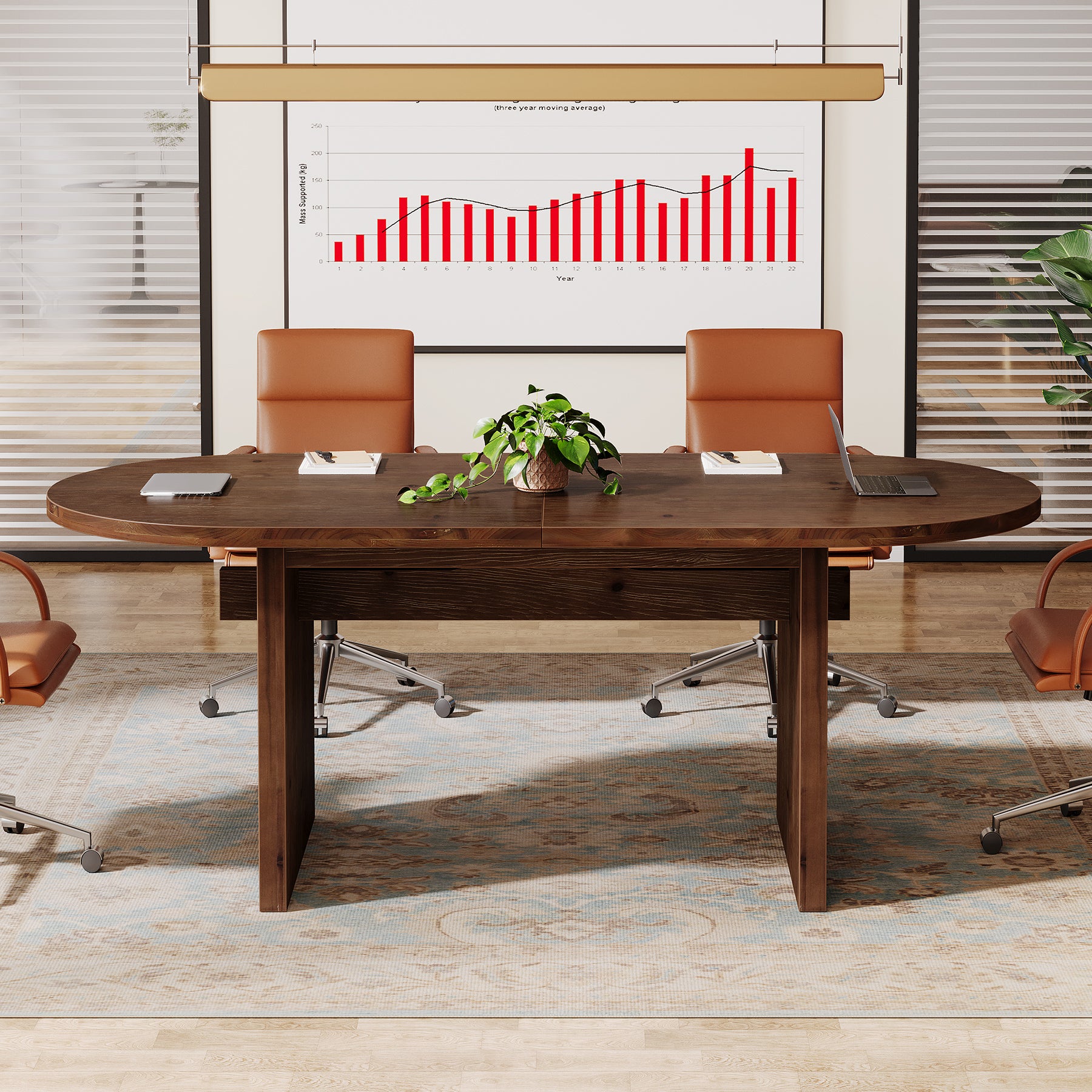63-Inch Solid Wood Conference Table for 4 to 6 People with Oval Tabletop, Farmhouse Meeting Seminar Table