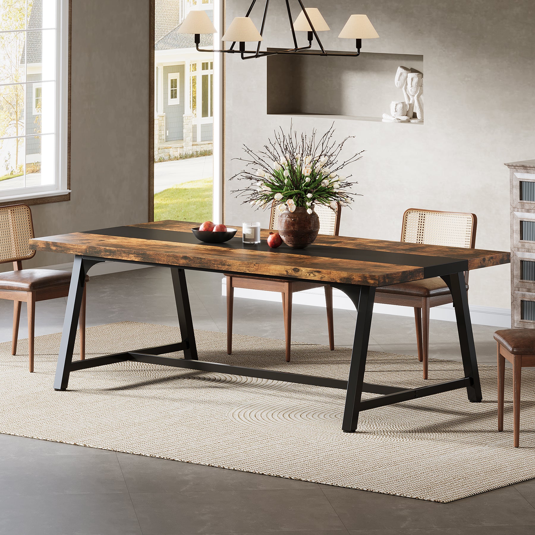 70.9-Inch Dining Table for 6-8 with Thick Top, Industrial Kitchen Table with Metal Frame