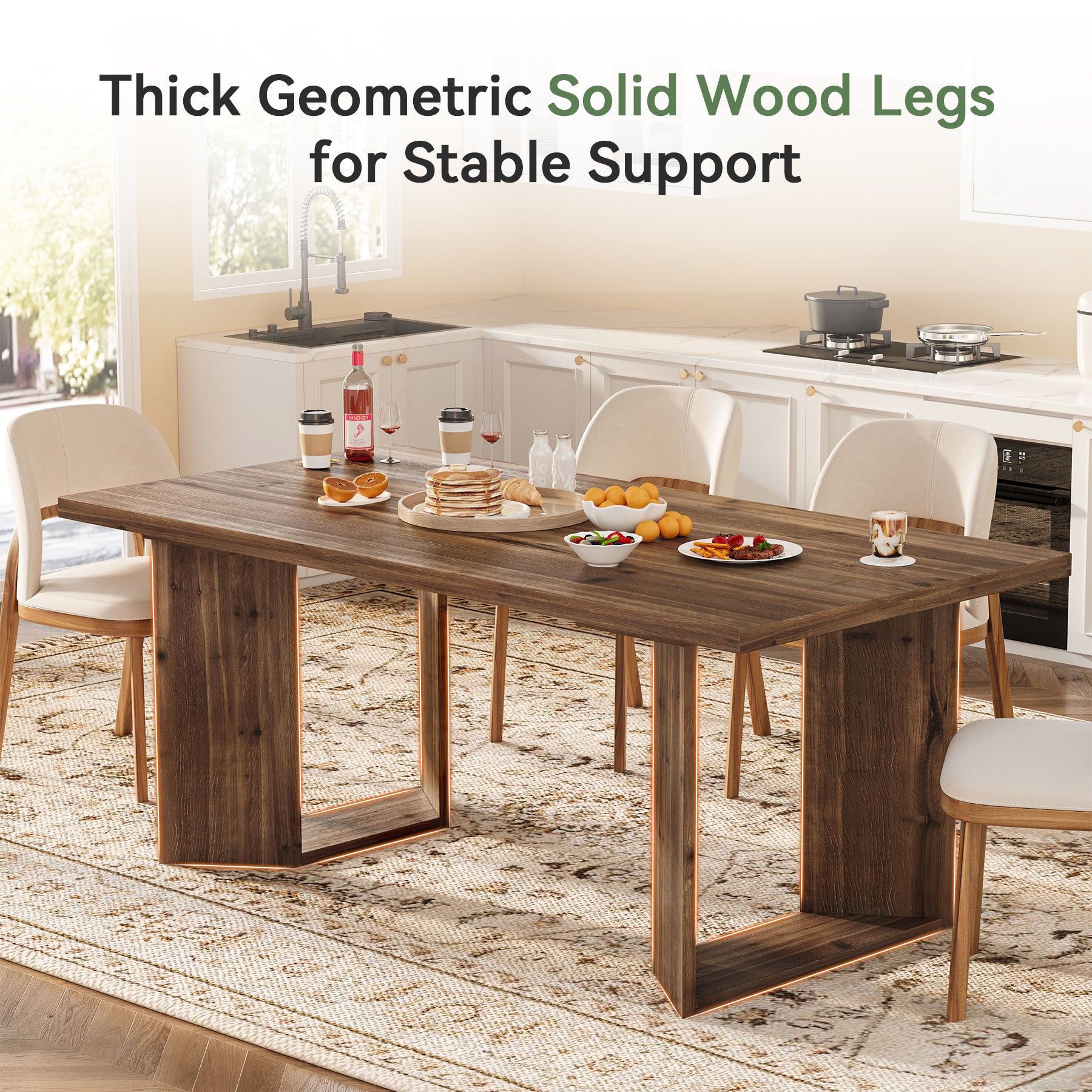 Tribesigns 63-Inch Solid Wood Dining Table for 4-6, Farmhouse Kitchen Table with U-Shaped Legs