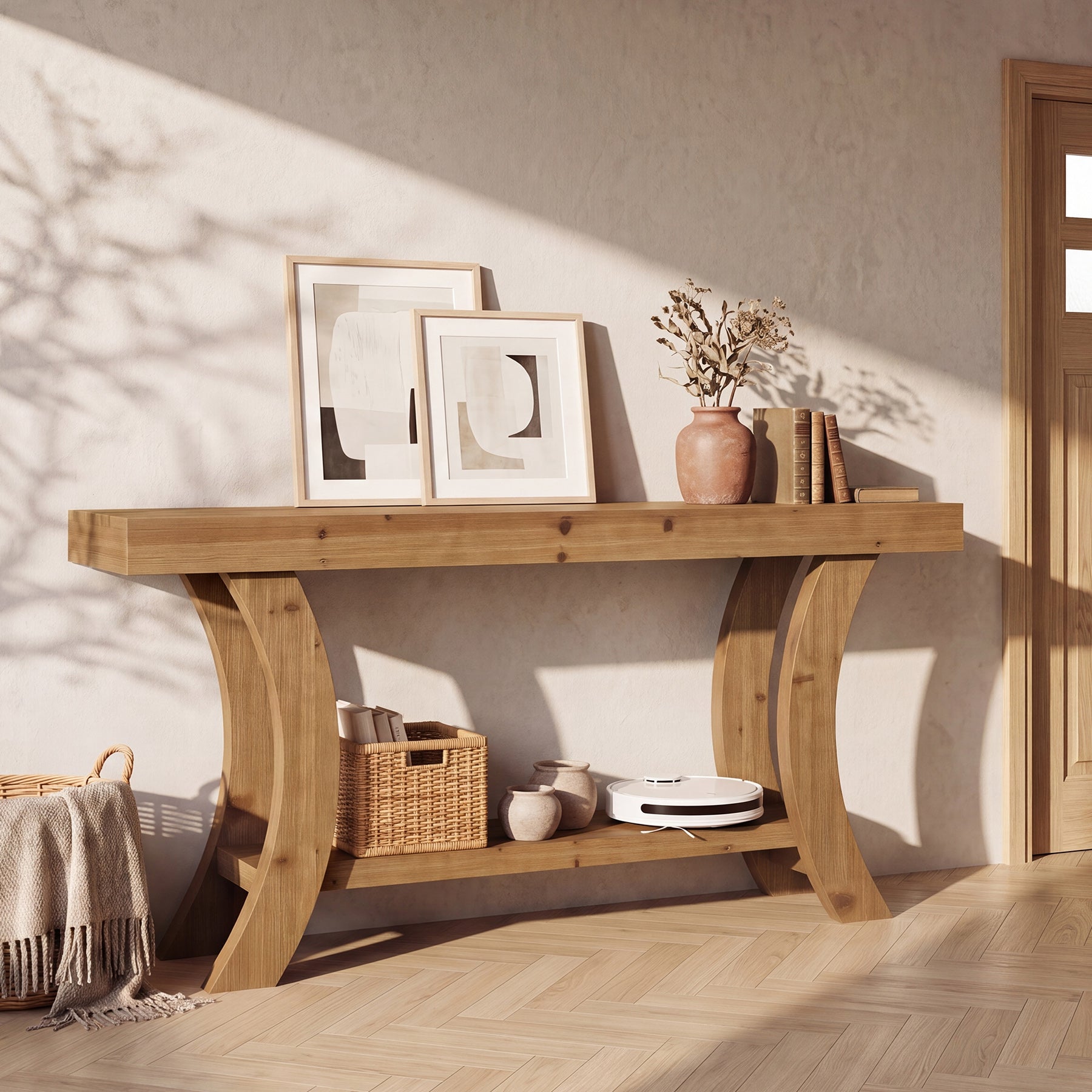 Tribesigns 63 Inch Solid Wood Console Table with Shelf, Arched Farmhouse Entryway and Sofa Table