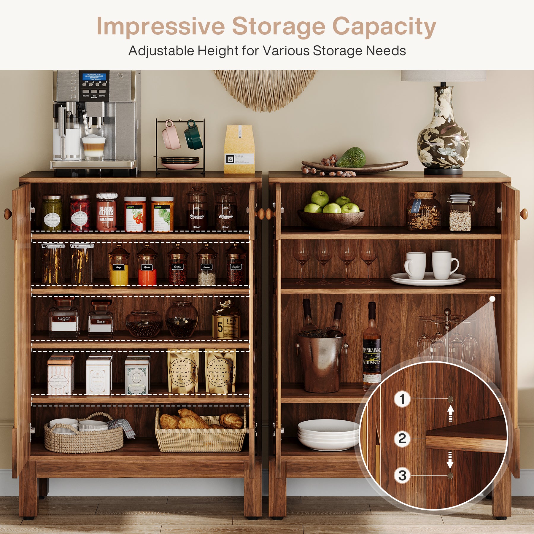 Tribesigns 28.74-Inch Farmhouse Sideboard Cabinet, Wooden Buffet Cabinet with Round Louvered Doors for Kitchen