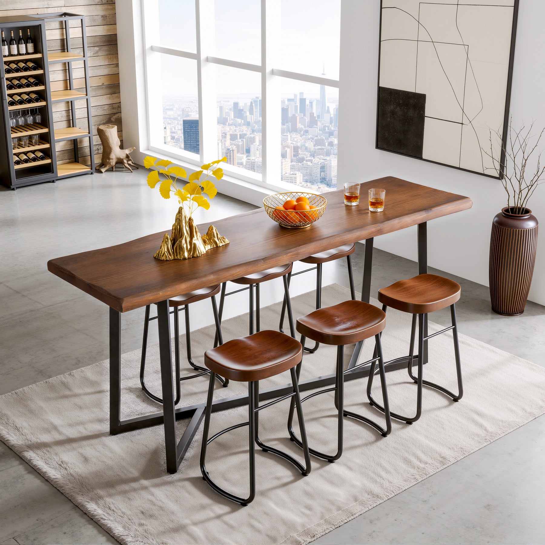 Tribesigns 63-Inch Solid Wood Bar Table with Metal Frame, Counter Height Pub Table for Kitchen