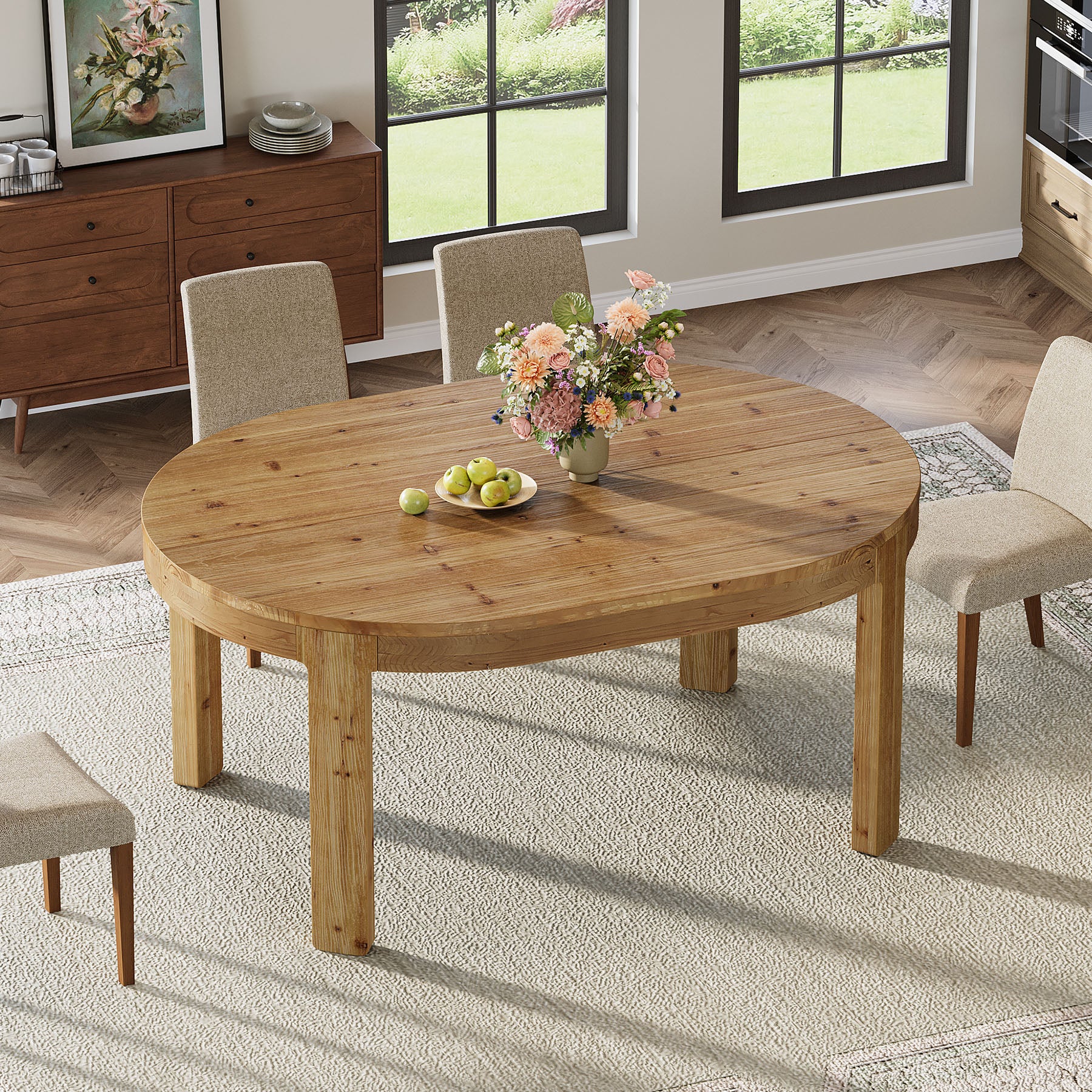 Tribesigns 55-Inch Farmhouse Oval Dining Table, Solid Wood Kitchen Table for 4 in Small Spaces