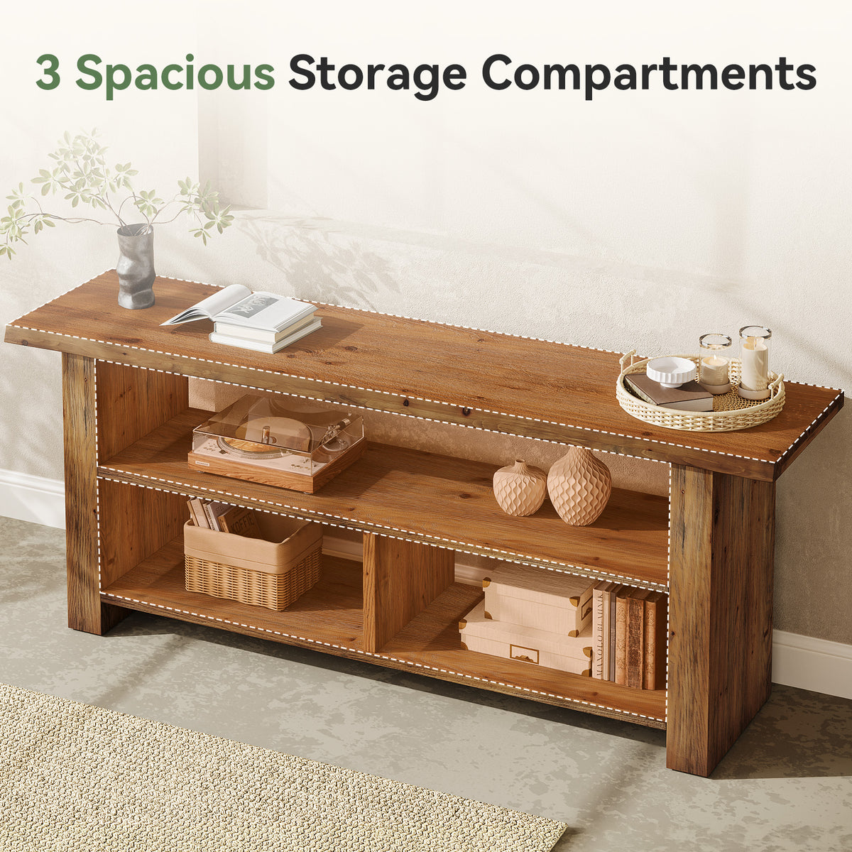 Tribesigns 63 Inch Solid Wood TV Stand with Open Storage, Farmhouse Media Console for Living Room
