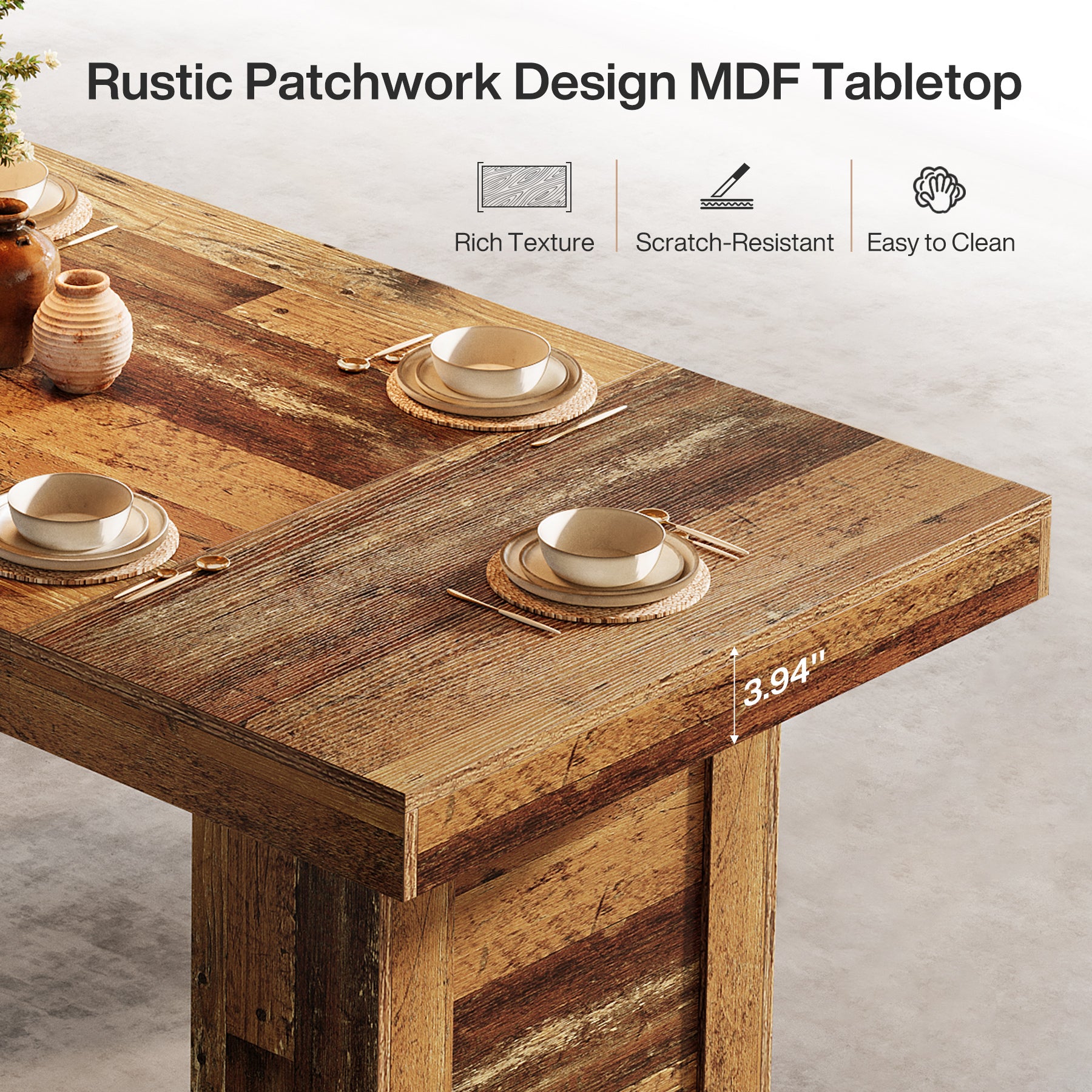 Tribesigns 63 Inch Farmhouse Dining Table for 6, Rectangular Wooden Kitchen Table with Heavy Duty Legs for Dining Room