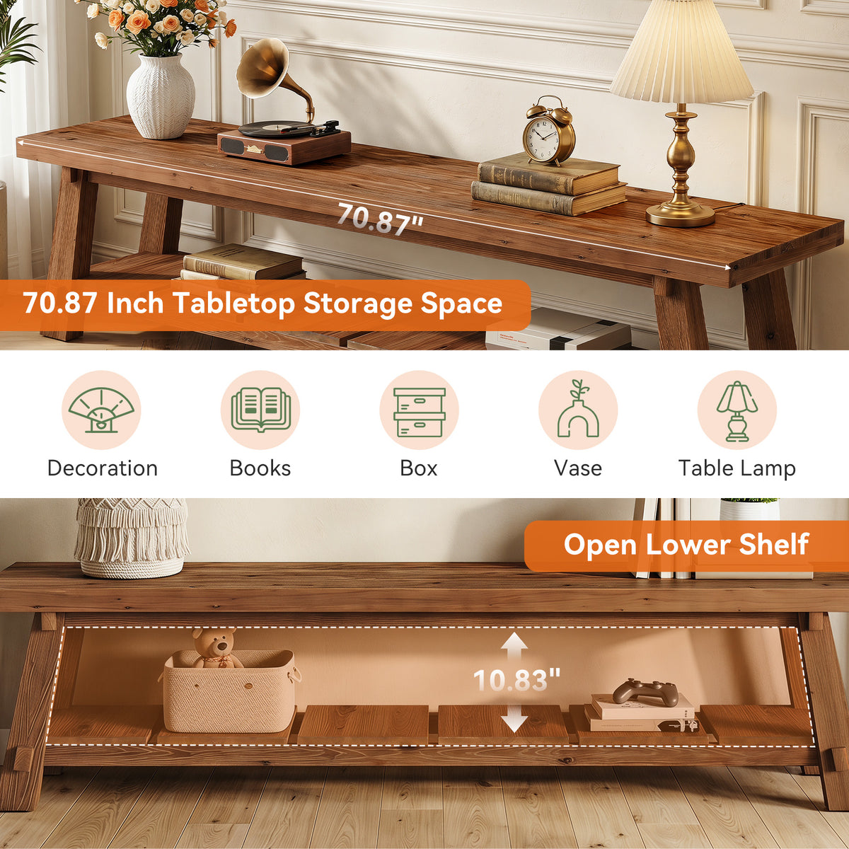Tribesigns 71-Inch Solid Wood TV Stand for 85-Inch TVs, Extra Long Media Console for Living Room