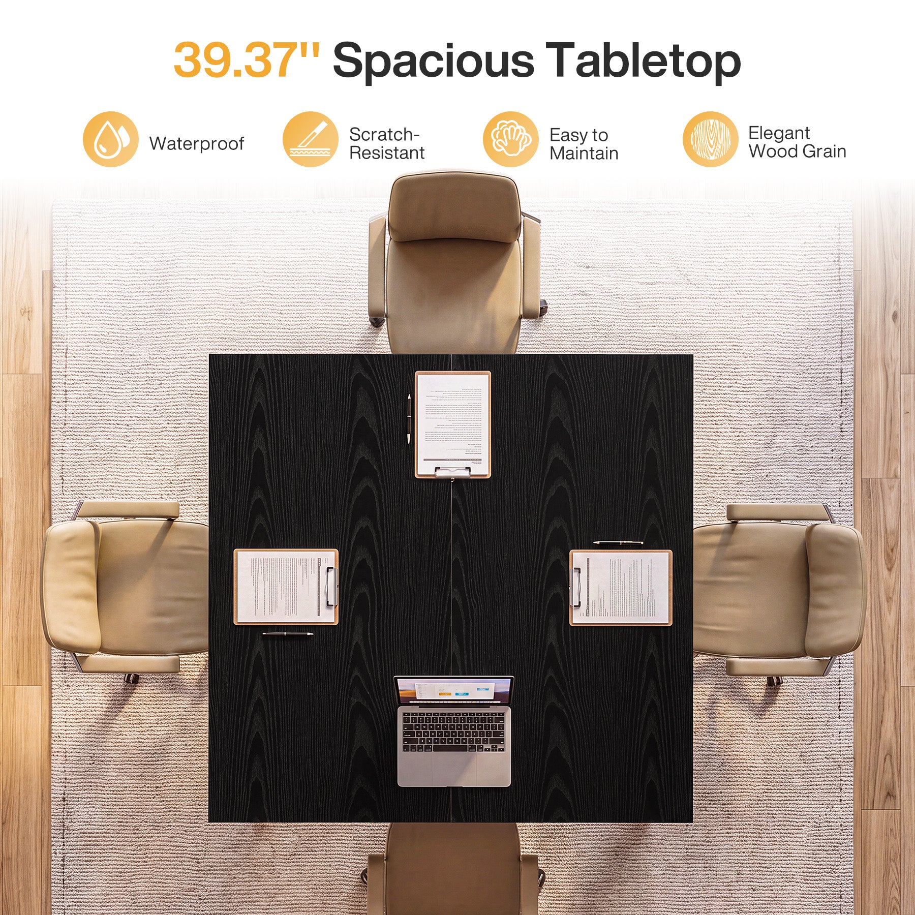 Tribesigns 39.37-Inch Square Conference Table for 2-4, Black Meeting Table with Stable Office Frame