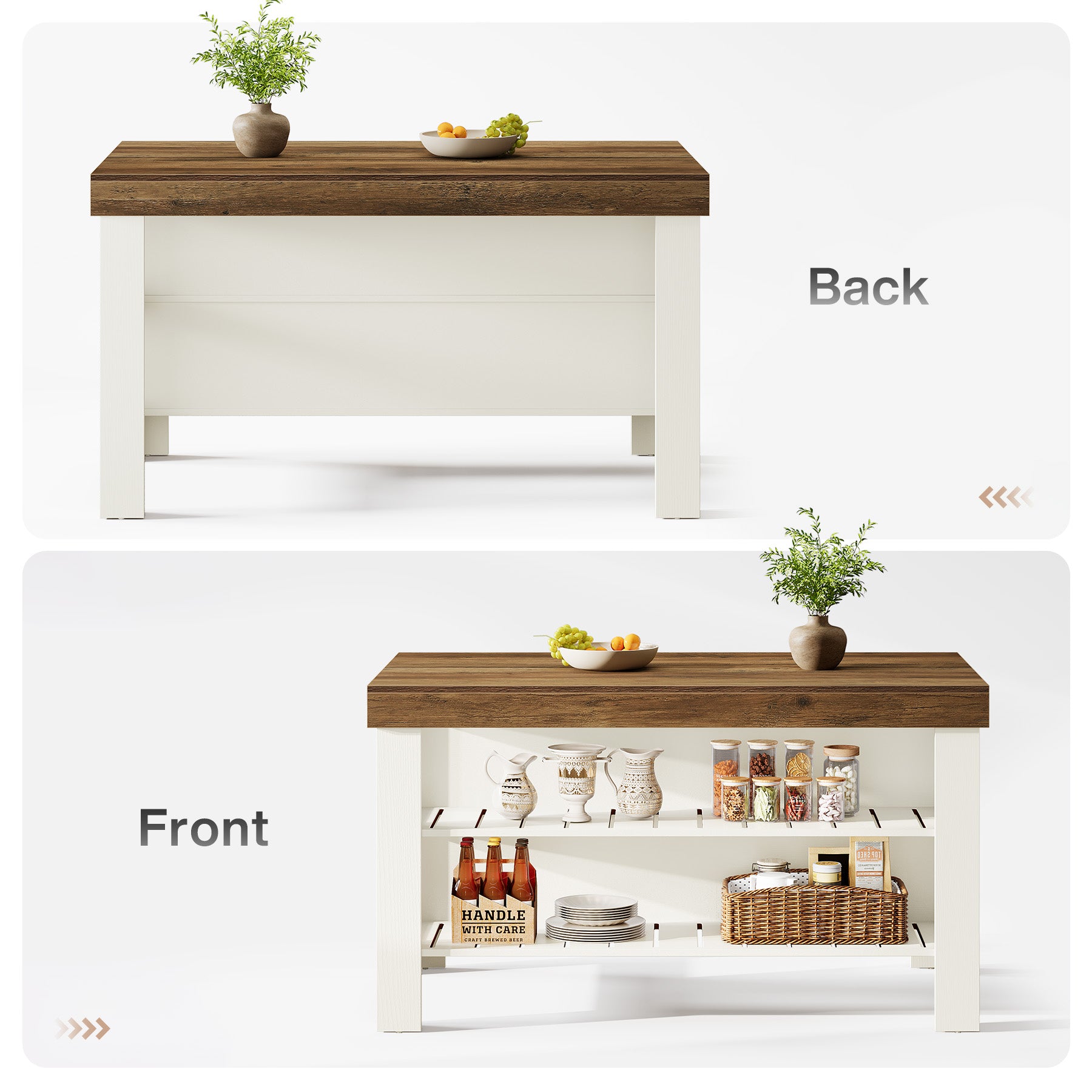 Tribesigns 55.1-Inch Kitchen Island with Seating and Storage Shelves, Farmhouse Breakfast Counter Table for Kitchen and Dining Room