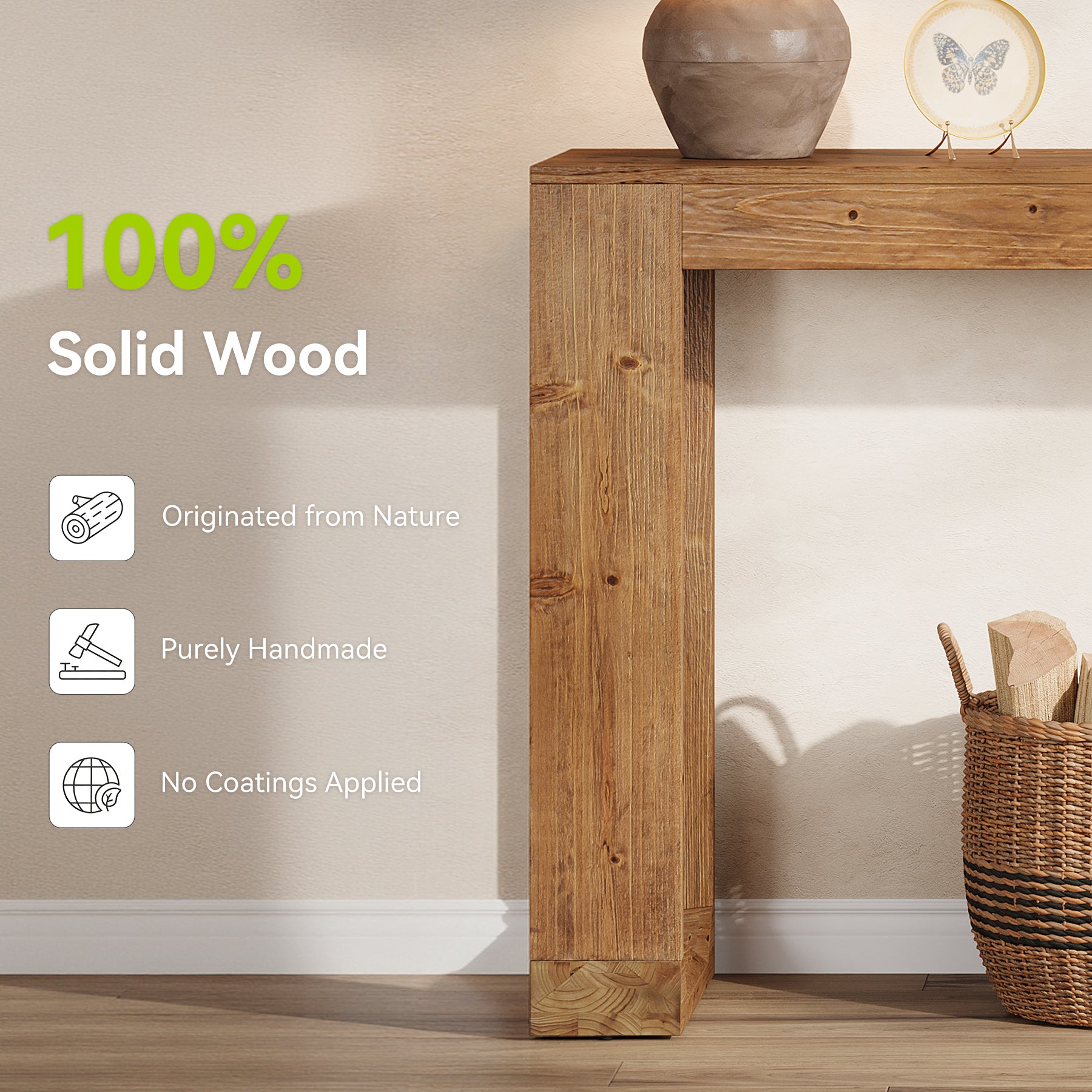 Tribesigns 63-Inch Farmhouse Console Table with Reinforced Base, Solid Wood Sofa Table for Entryway Study and Living Room