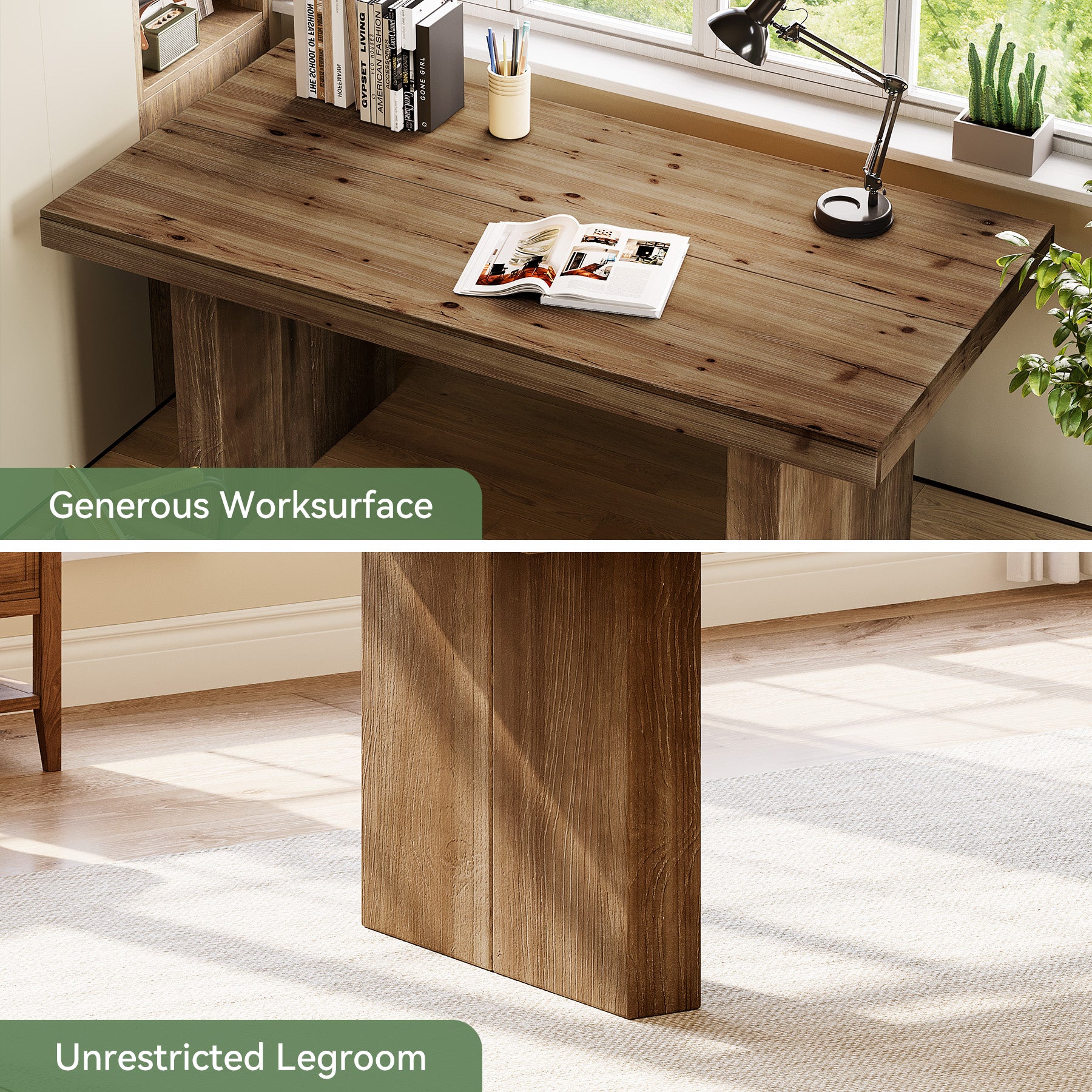 Tribesigns 63-Inch Solid Wood Executive Desk with Spacious Tabletop and Sturdy Wooden Legs, Farmhouse Computer Desk for Home Office Study and Workstation